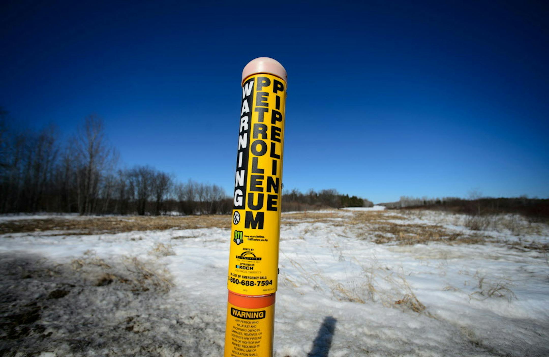 Proposed Enbridge pipelines in Park Rapids would run along side these existing pipelines owned by Minnesota Pipe Line Company and operated by Koch Pipeline Company. ] GLEN STUBBE * gstubbe@startribune.com Tuesday, March 11, 2014. ORG XMIT: MIN1404152114351386
