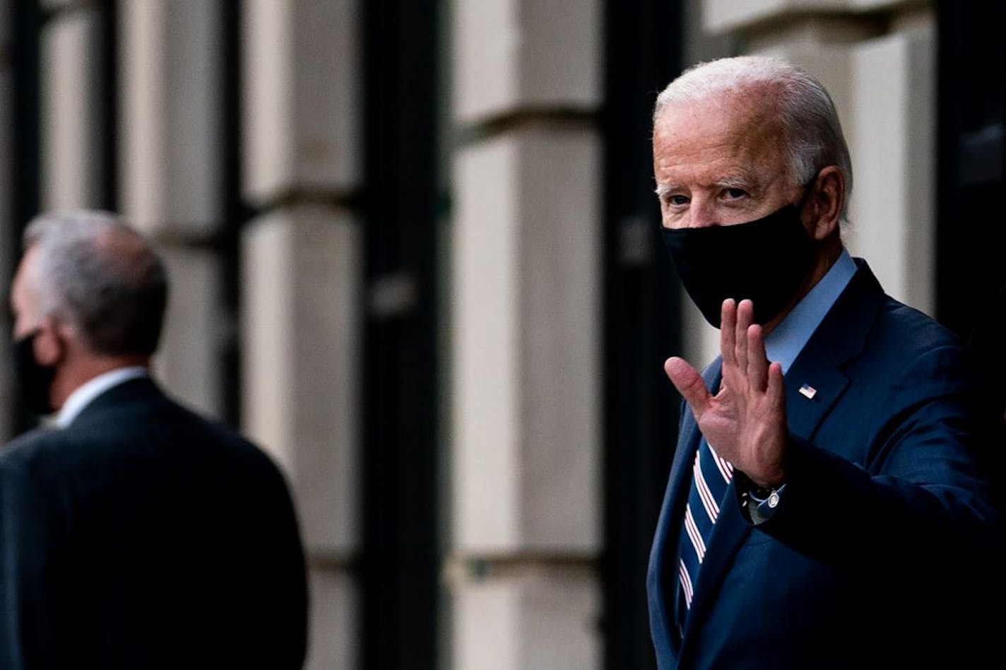 Joe Biden, the Democratic presidential nominee, leaves the Hotel du Pont in Wilmington, Del., Sept, 16, 2020.