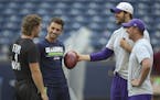 Former Vikings kicker Blair Walsh, now with the Seahawks, said hello to his former teammates, including Vikings long snapper Kevin McDermott, with the
