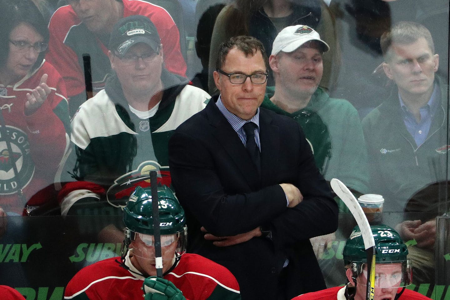 Wild assistant coach Scott Stevens watches from behind the bench during the first period. ] ANTHONY SOUFFLE &#xef; anthony.souffle@startribune.com Game action from an NHL game between the Minnesota Wild and the Nashville Predators Saturday, Feb. 18, 2017 at the Xcel Energy Center in St. Paul, Minn.