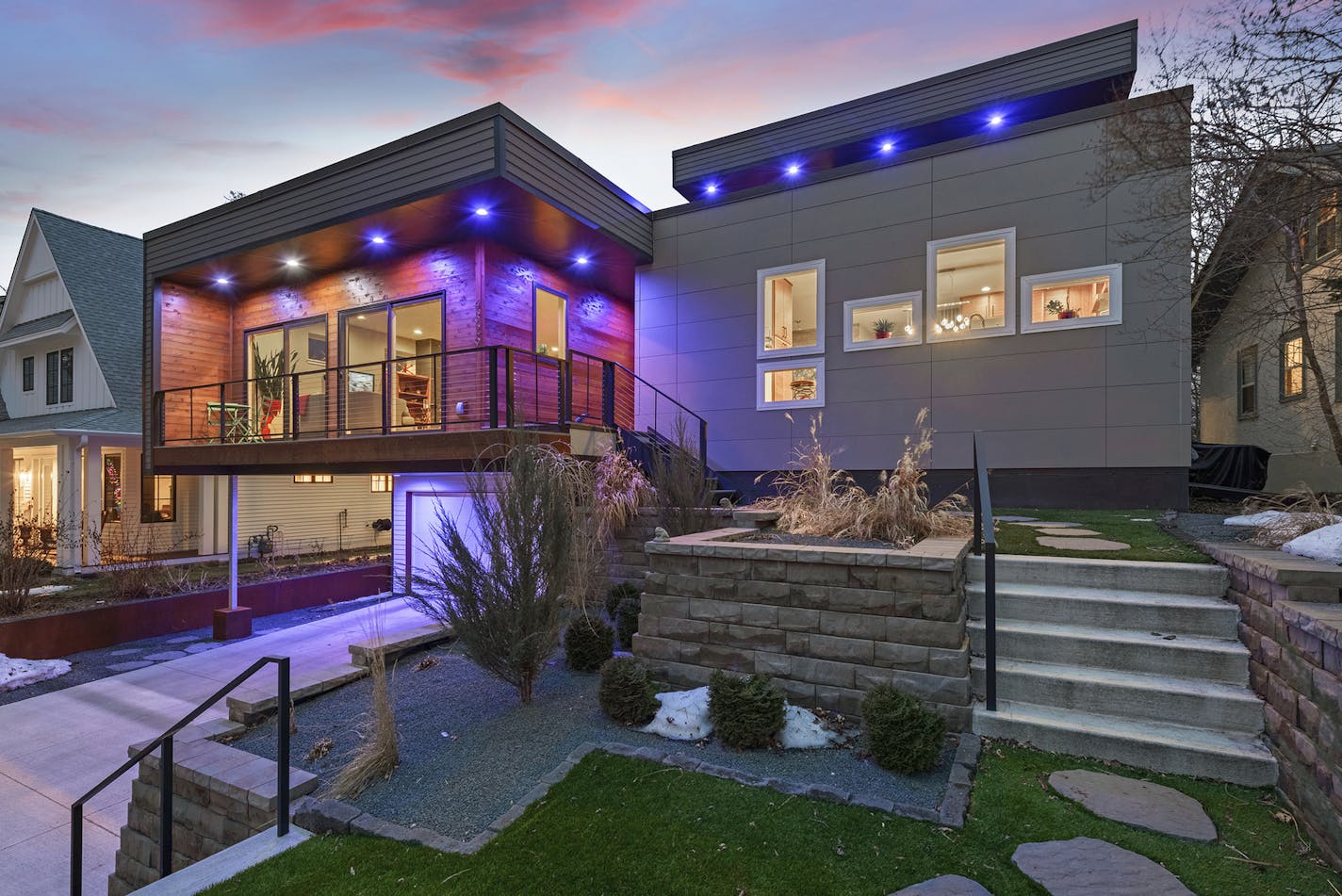 This Linden Hills house can change the color of its exterior lighting with the tap of a smartphone.