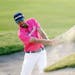 Troy Merritt hits from the bunker on the tenth hole during the first round of the Shriners Hospitals for Children Open golf tournament Thursday, Oct. 