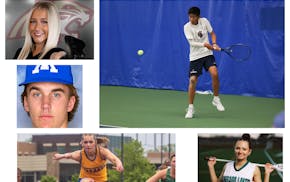 Clockwise: Ella Mills, Lakeville South; Winston Arvidson, St. Paul Academy; Camryn Hinsch, Chisago Lakes; Jessica Haux, Wayzata and Jack Butterworth o