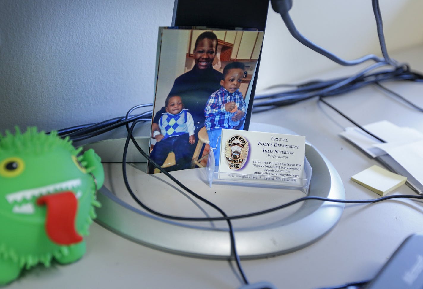 Crystal Police investigator Julie Severs has a picture of Barway Collins on her desk. ] Brian.Peterson@startribune.com Crystal, MN - 03/09/2016