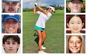 Clockwise: Noah Jensen, Minnewaska Area; Abby Labrador of St. Michael-Albertville; Cooper Daikawa of Centennial; Su Meh of St. Paul Johnson; Maddie Gu