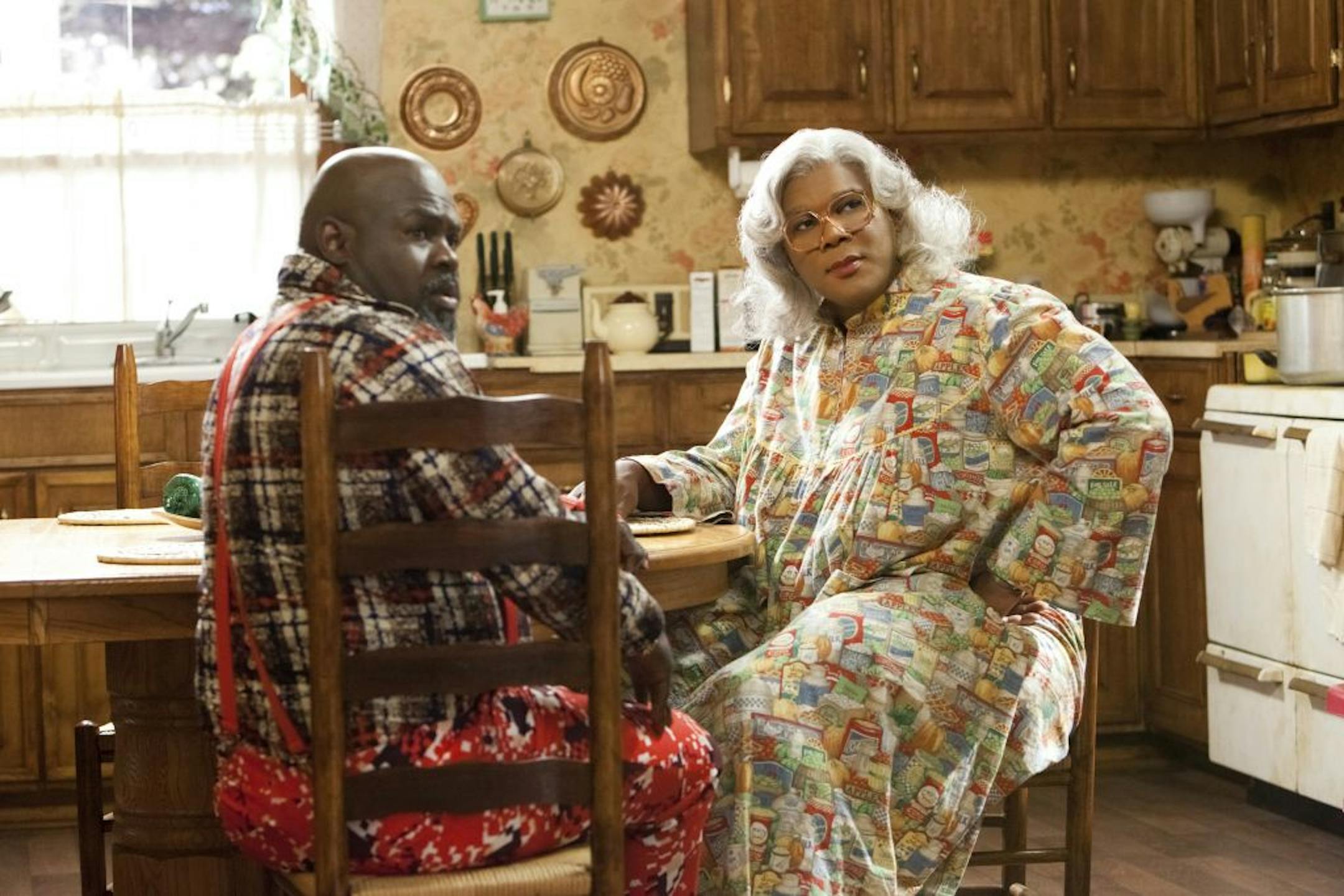 Brown (David Mann) and Madea (Tyler Perry) in Tyler Perry's "Madea's Big Happy Family."