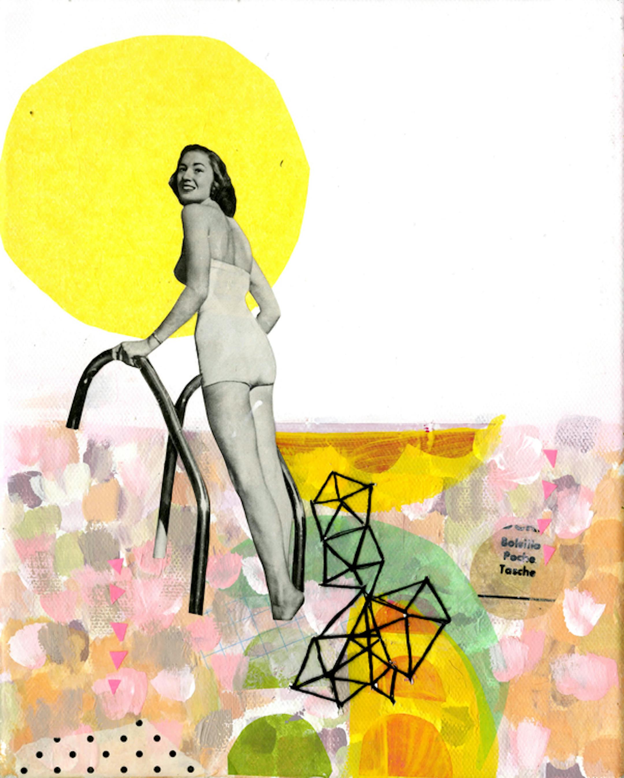 Artist Ashley Barlow's mixed media work "Summer Dip" at Edina Art Fair.