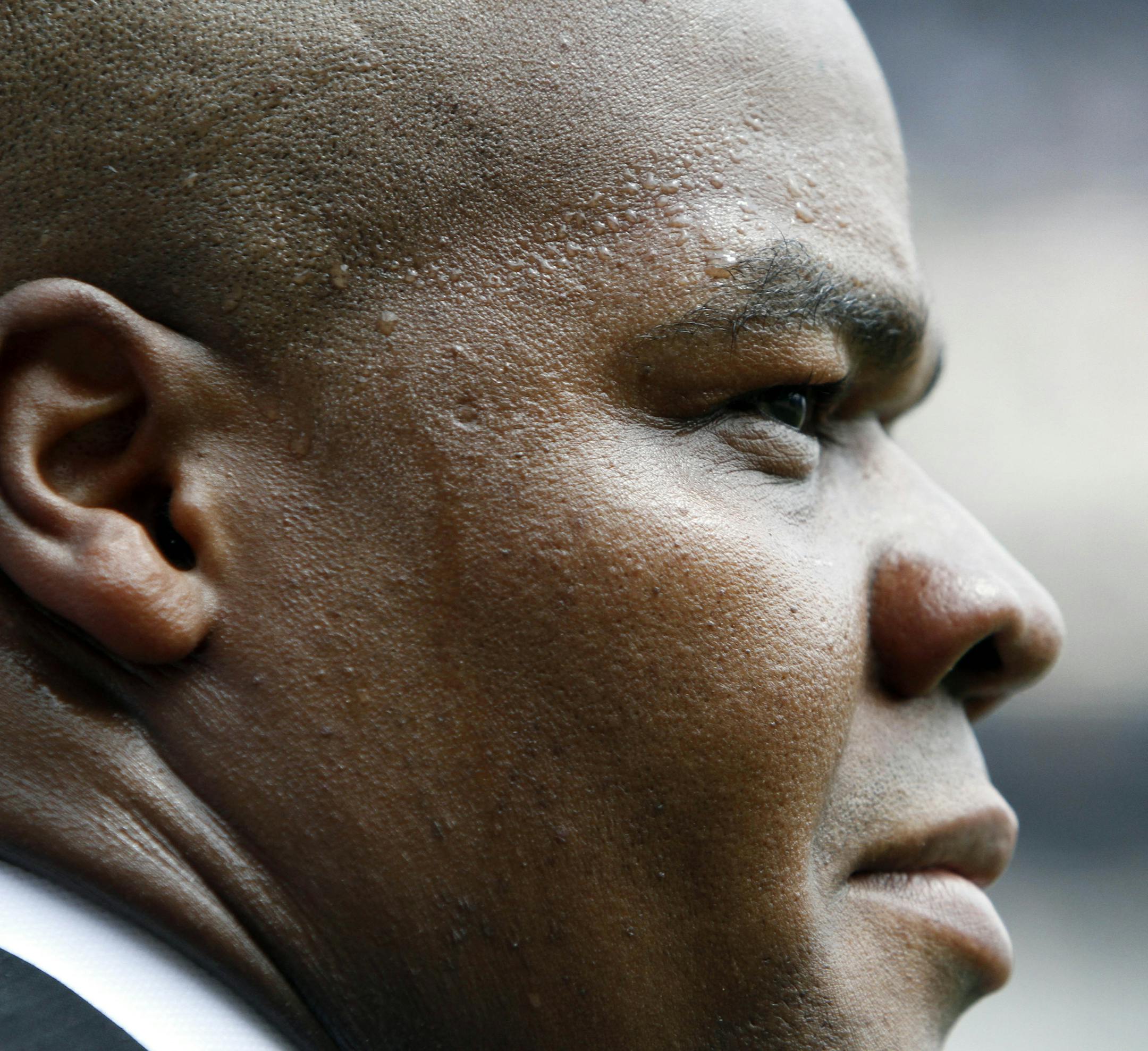 Former White Sox player Frank Thomas watches a big screen before a baseball game between the New York Yankees and the Chicago White Sox in Chicago, Sunday, Aug. 29, 2010. Thomas' No. 35 was retired before the game. (AP Photo/Nam Y. Huh) ORG XMIT: CXS103