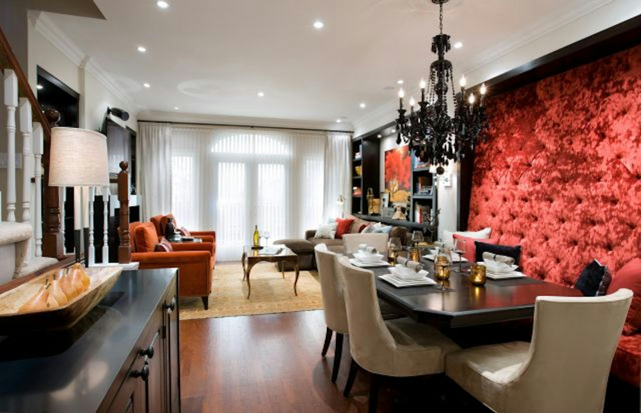 After: A little bit of everything was added in this space: comfort and color for him and clean lines and funky finishes for her.