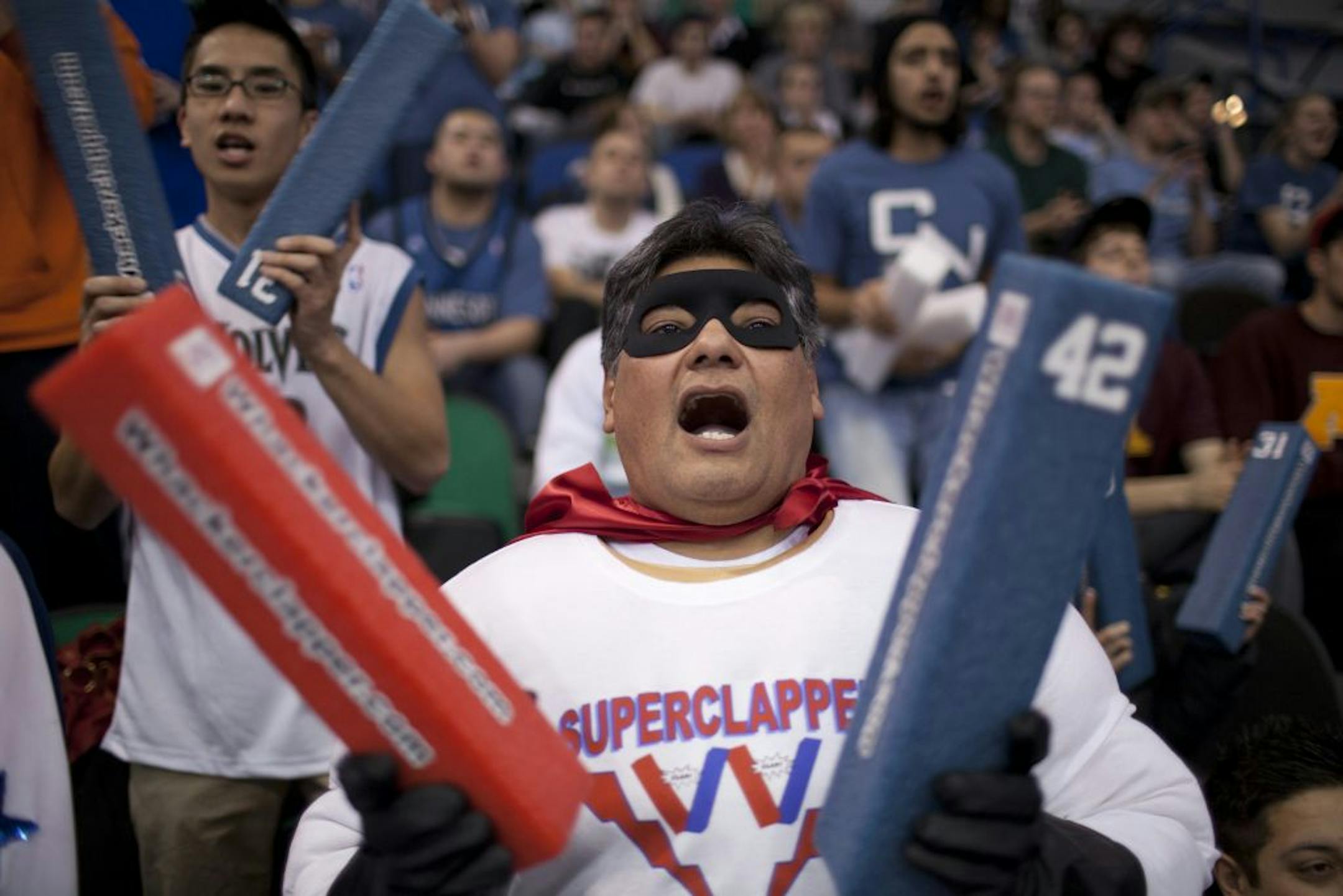 John Castillo was among the fans seated in a special section for Super Fans during the Timberwolves game against the Houston Rockets this week. The Minnesota Timberwolves lost 107-92 to the Houston Rockets Monday night, January 23, 2012, at Target Center in Minneapolis, Minn.