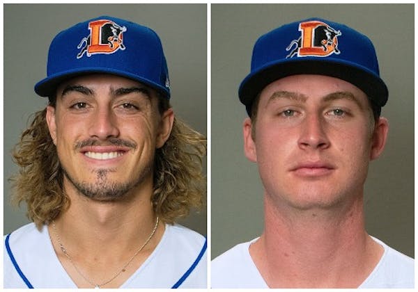 Joe Ryan (left) and Drew Strotman were the two Class AAA pitchers the Twins received in Thursday’s Nelson Cruz trade.
