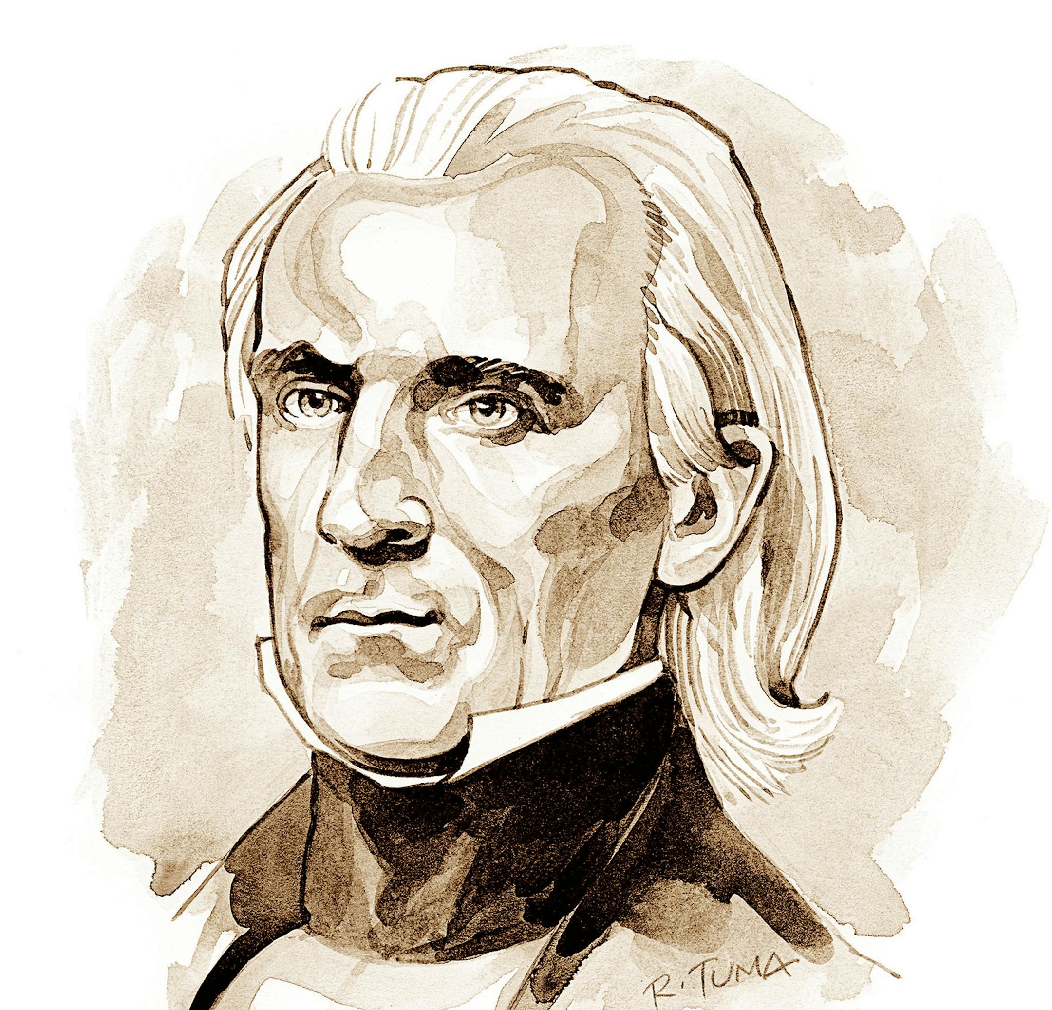300 dpi Rick Tuma portrait of James Knox Polk, a U.S. president. Chicago Tribune 2013<p> james knox polk james polk; krtnational national; krt; krtcampus campus; mctillustration; 01028000; ACE; krtculture culture; krthistory history; 11000000; 11006004; 11006005; 11006006; defense; executive branch; head of state; krtgovernment government; krtpolitics politics; krtuspolitics; national government; POL; tb contributed; krtnamer north america; u.s. us united states; USA; 10011000; FEA; krtfeatures