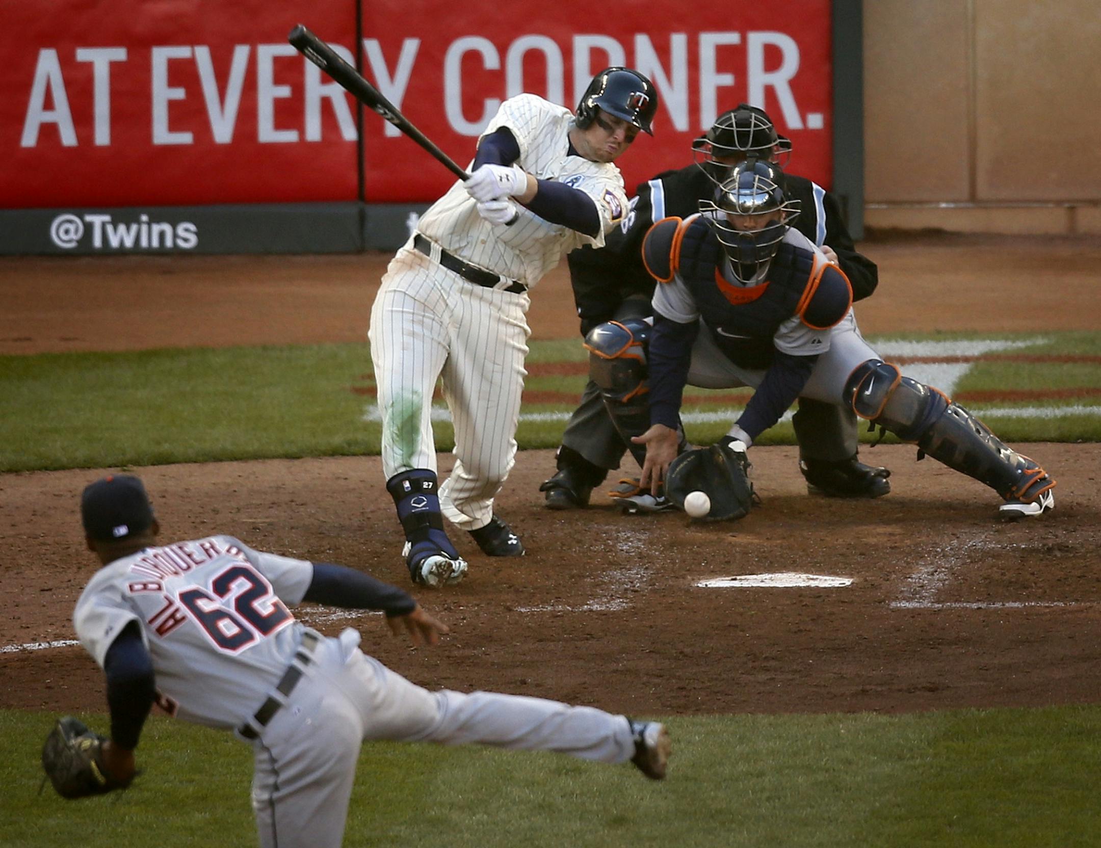 Twins Chris Parmelee goes down swinging to end the 7th inning with bases loaded.