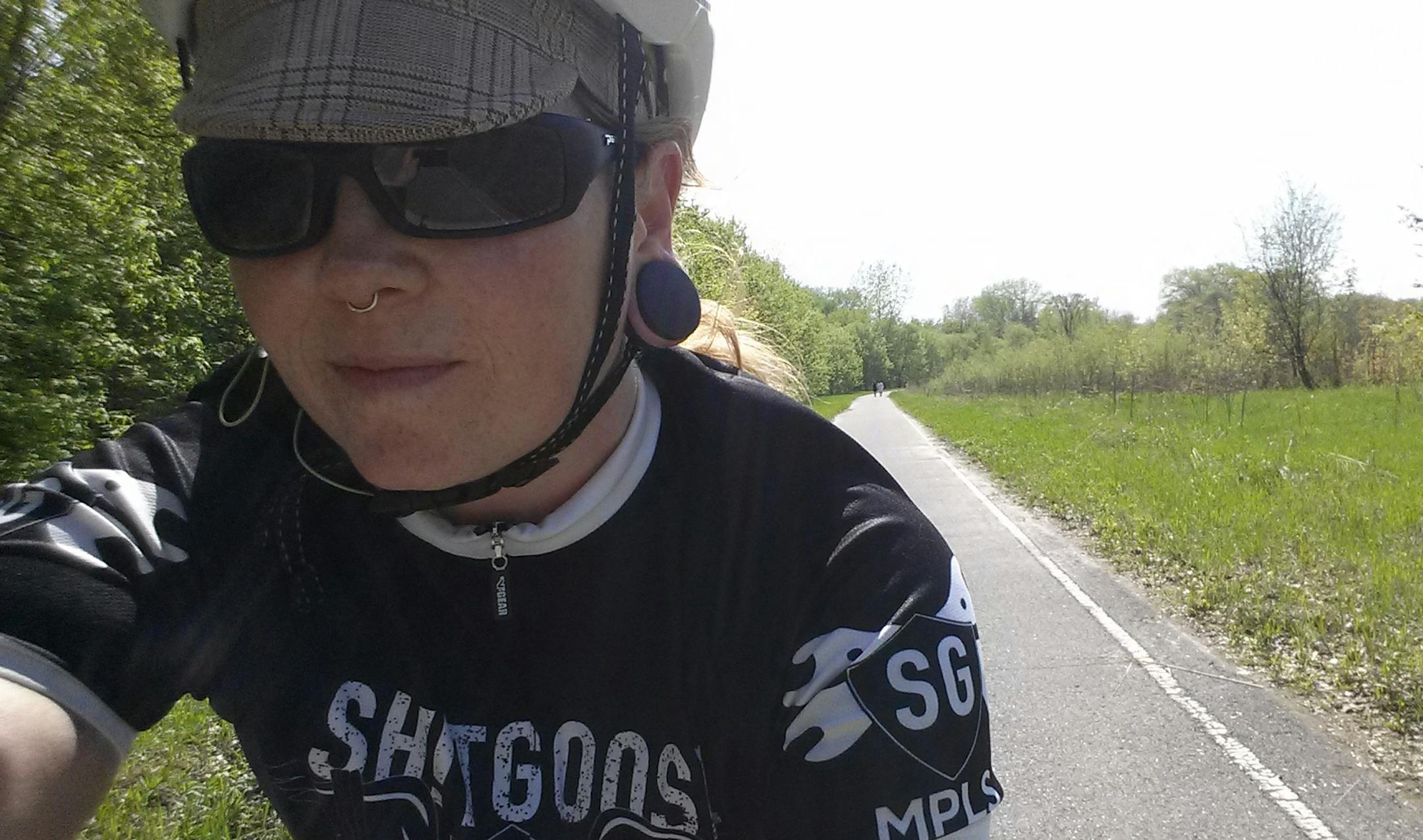 Melissa Anders, who rides from south Minneapolis to work in Shakopee (a selfie photo by Melissa)