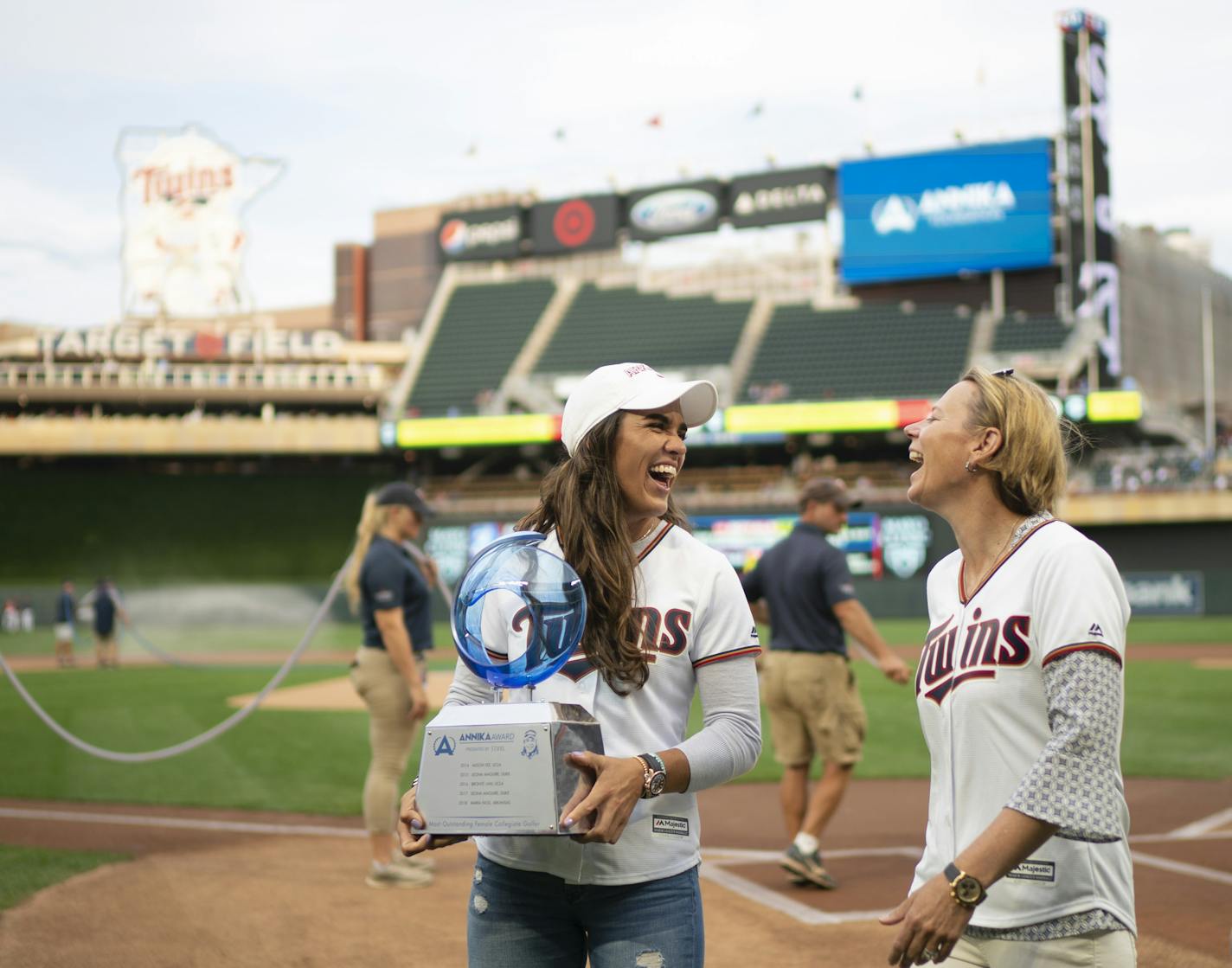 Retired LPGA superstar Annika Sorenstam awarded former Arkansas golfer Maria Fassi the ANNIKA Award — given to the nation's best female college golfer — for a second consecutive year before Monday's Twins game at Target Field. "Annika just means so much for women's golf," Fassi said.