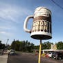 The large rotating root beer mug that spins slowly over The Drive-In in Taylors Falls was installed in 1963. Photo taken June 26, 2014. ORG XMIT: MIN1