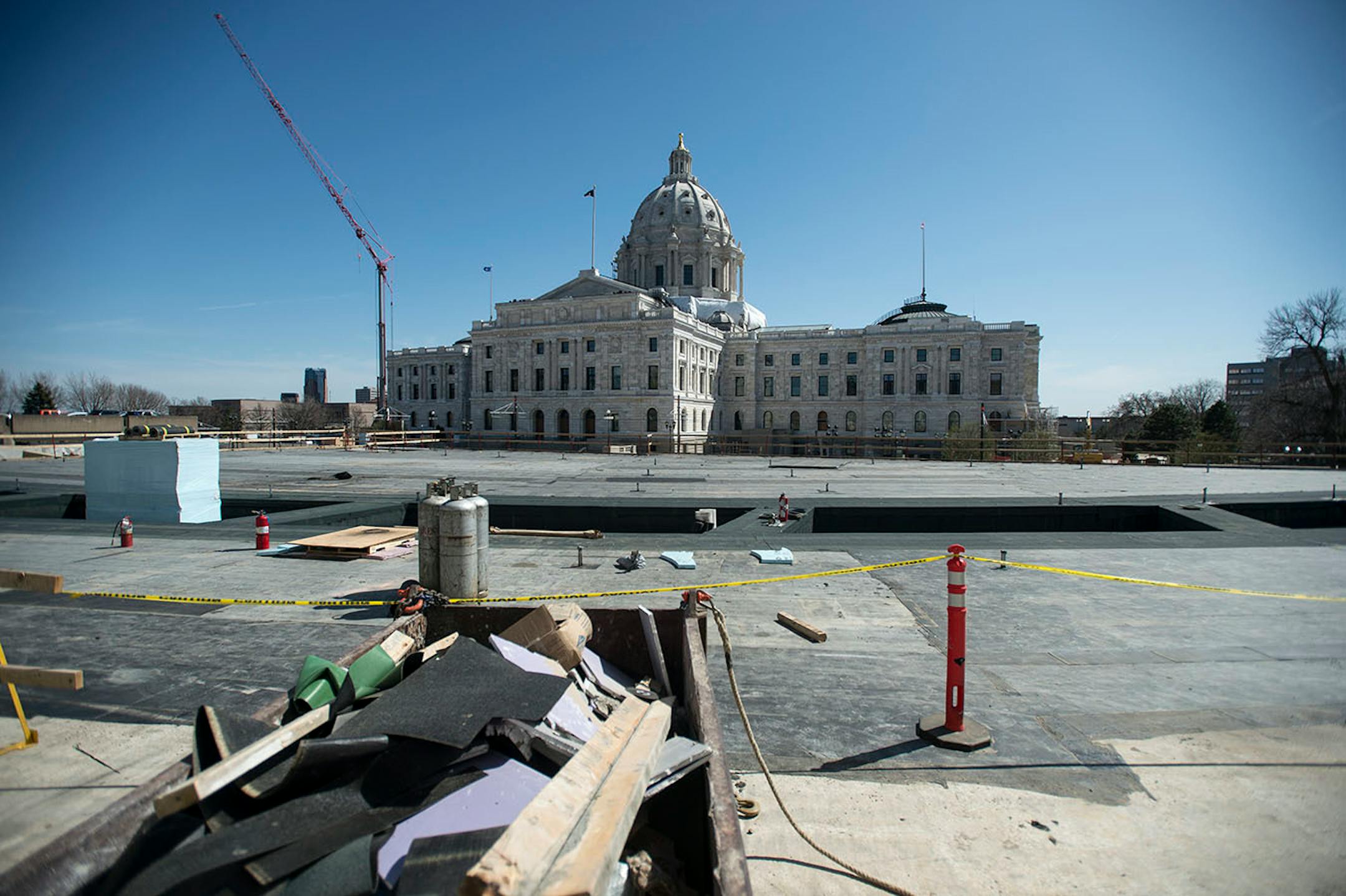 The State Capitol building as seen from the new plaza area at the under-construction Senate Office Building on Tuesday afternoon.