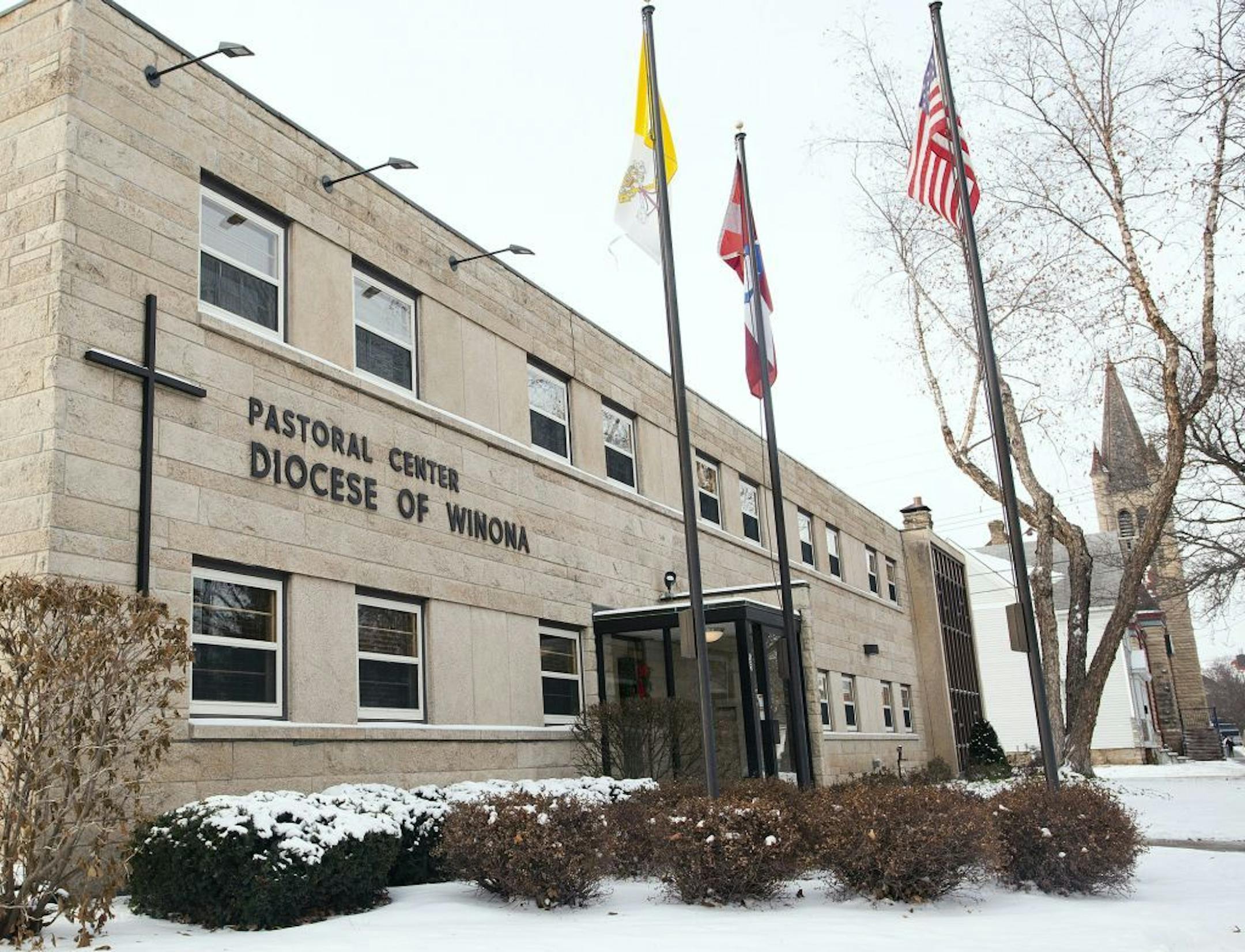 This Friday, Dec. 13, 2013 photo shows the Diocese of Winona office in Winona, Minn. The Roman Catholic Diocese of Winona on Monday, Dec. 16, 2013 named 14 priests accused of sexually abusing minors, most of whom were not previously known by the public or local churchgoers to have faced such allegations.