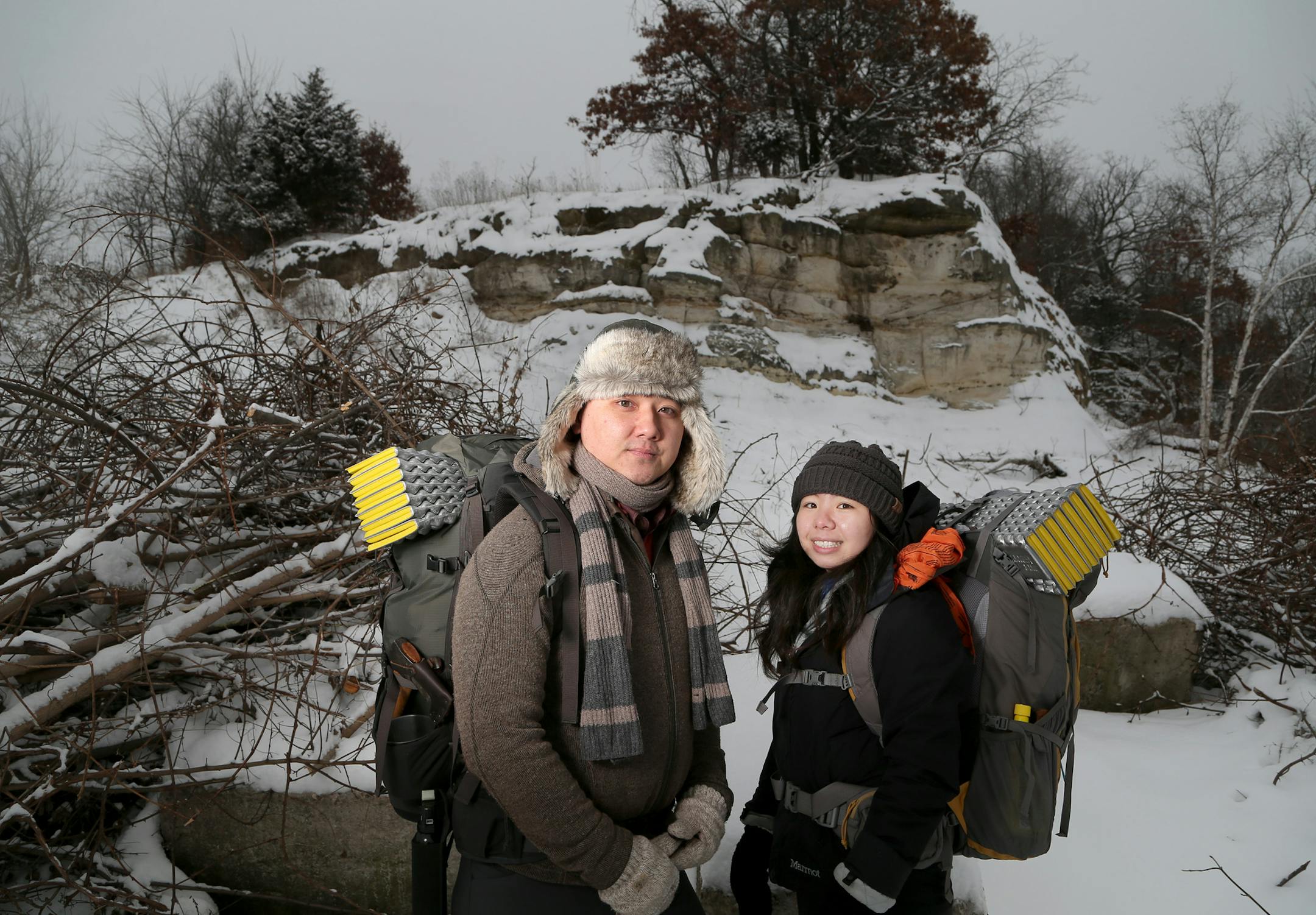 Teng Lee and Chao Lee posed for a photo with their backpacks Tuesday December 29, 2015 in St. Paul, MN. ] Teng and Chao are a young couple in the Twin Cities who, seeking an escape from their 9-5 jobs, turned to nature through overnight backpacking and camping trips. But what started as a personal leisure activity has turned into a new business plan. The two recently founded WanderBoth, a service-based company where Teng and Chao do all the planning, reserving and packing for busy couples intere