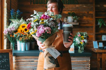 A Flowers for Dreams farm bouquet at Spyhouse Coffee in northeast Minneapolis.