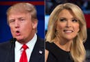 FILE - This file photo combination made from Aug. 6, 2015, photos shows Republican presidential candidate Donald Trump, left, and Fox News Channel hos