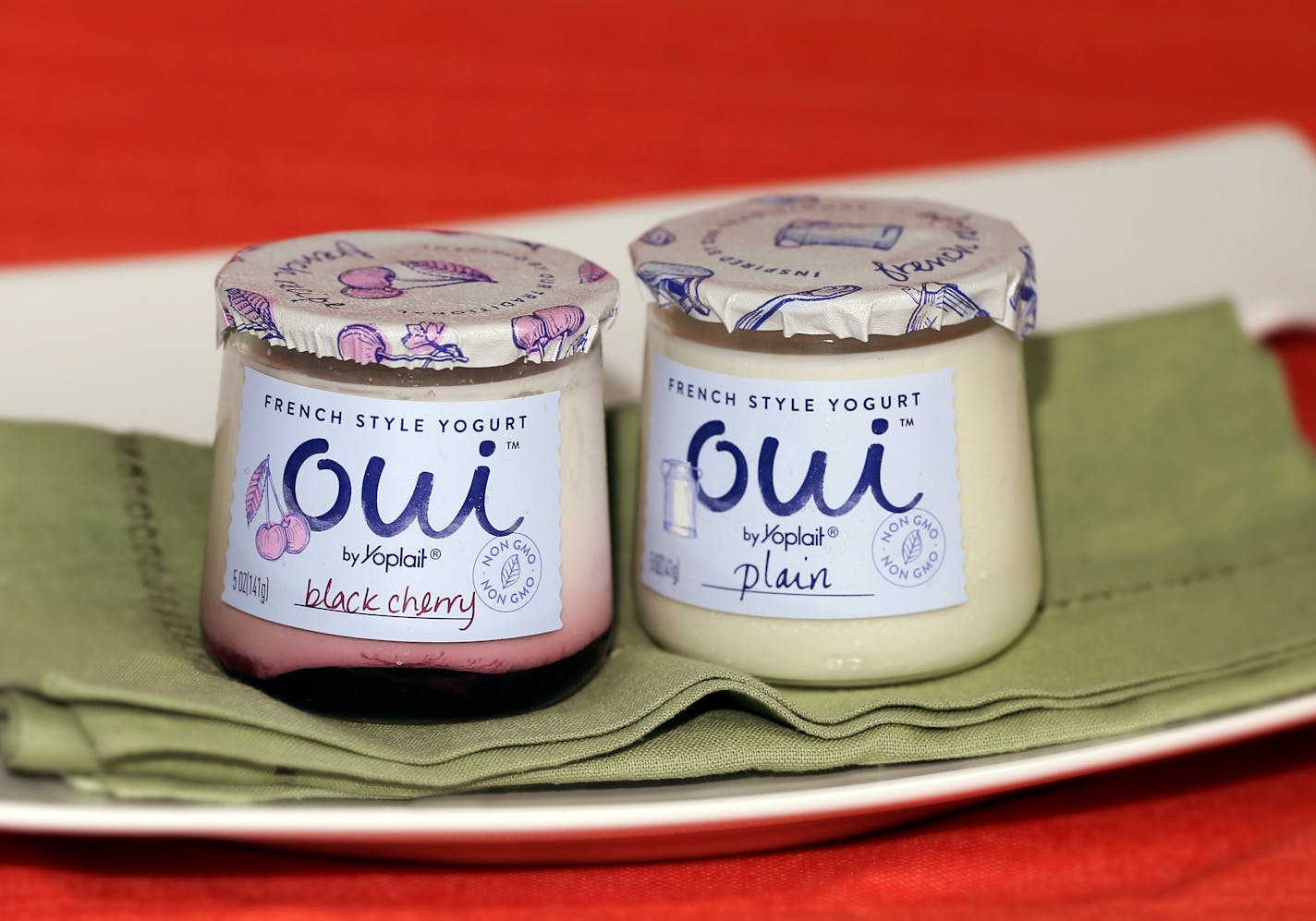 Photograph General Mills' newest yogurt product, Oui by Yoplait, in photo studio. This story will be biz cover display on Monday. The product is not yet available on store shelves. Contact Kristen Painter to retrieve the packages from fridge.