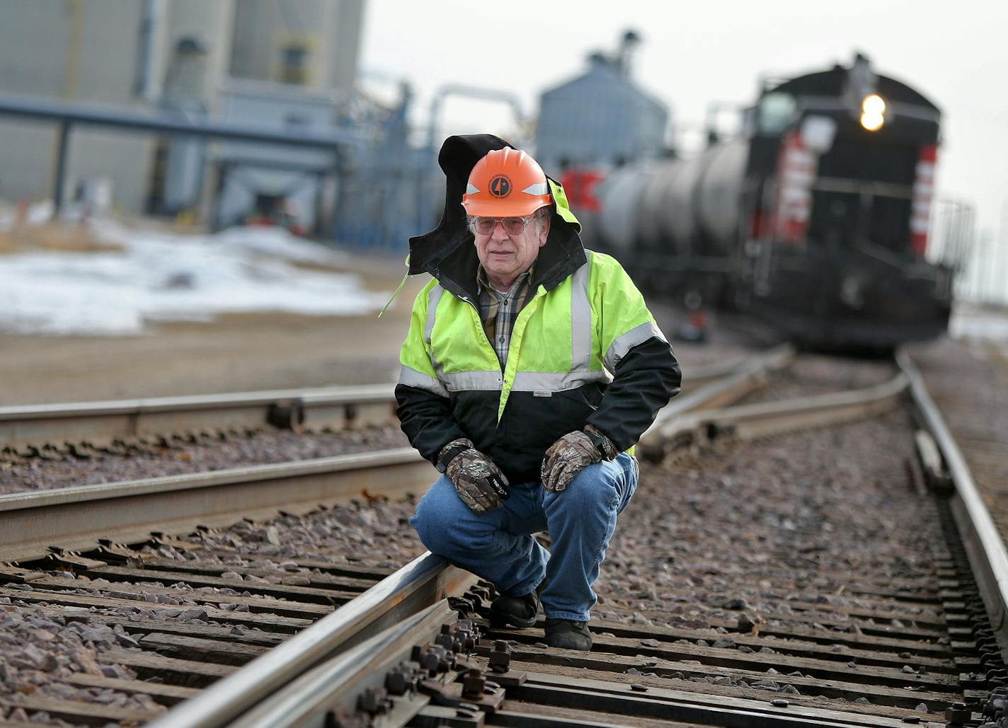 Jim Brandt inspected train tracks near Arlington, MN, Wednesday, March 26, 2014. The state of Minnesota has a single train track inspector to ensure the safety of 4,500 miles of track. Brandt works with only a couple of federal inspectors who issue citations to railroads, who are responsible for inspecting and keeping their own tracks safe. With volatile oil coming through the state from North Dakota now, some legislators want more state inspectors. ] (ELIZABETH FLORES/STAR TRIBUNE) ELIZABETH FL