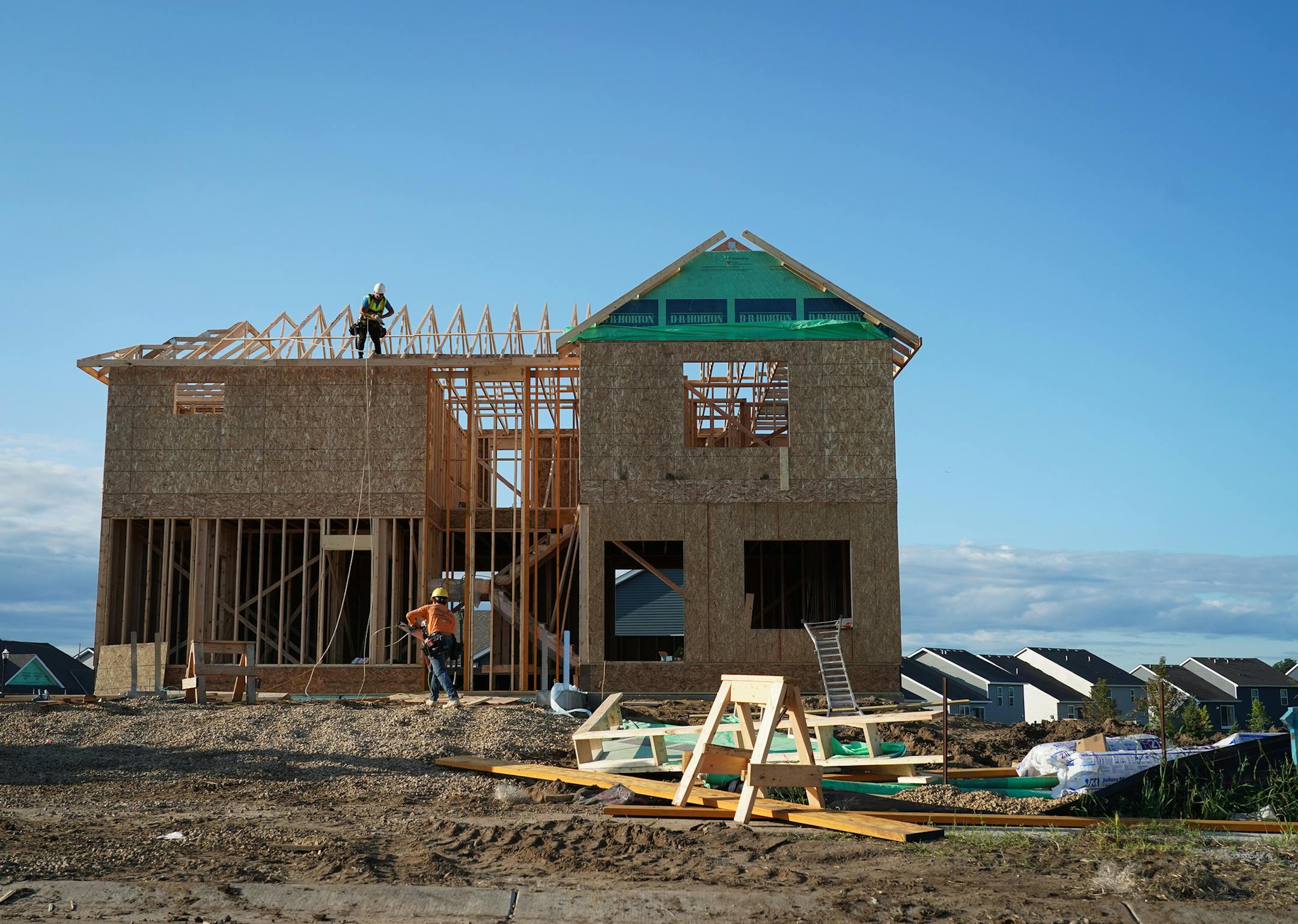 Homebuilders had high hopes for 2020, but the sudden economic downturn has upended the outlook for their industry. This is a single-family home under construction in August 2019 in Cottage Grove.