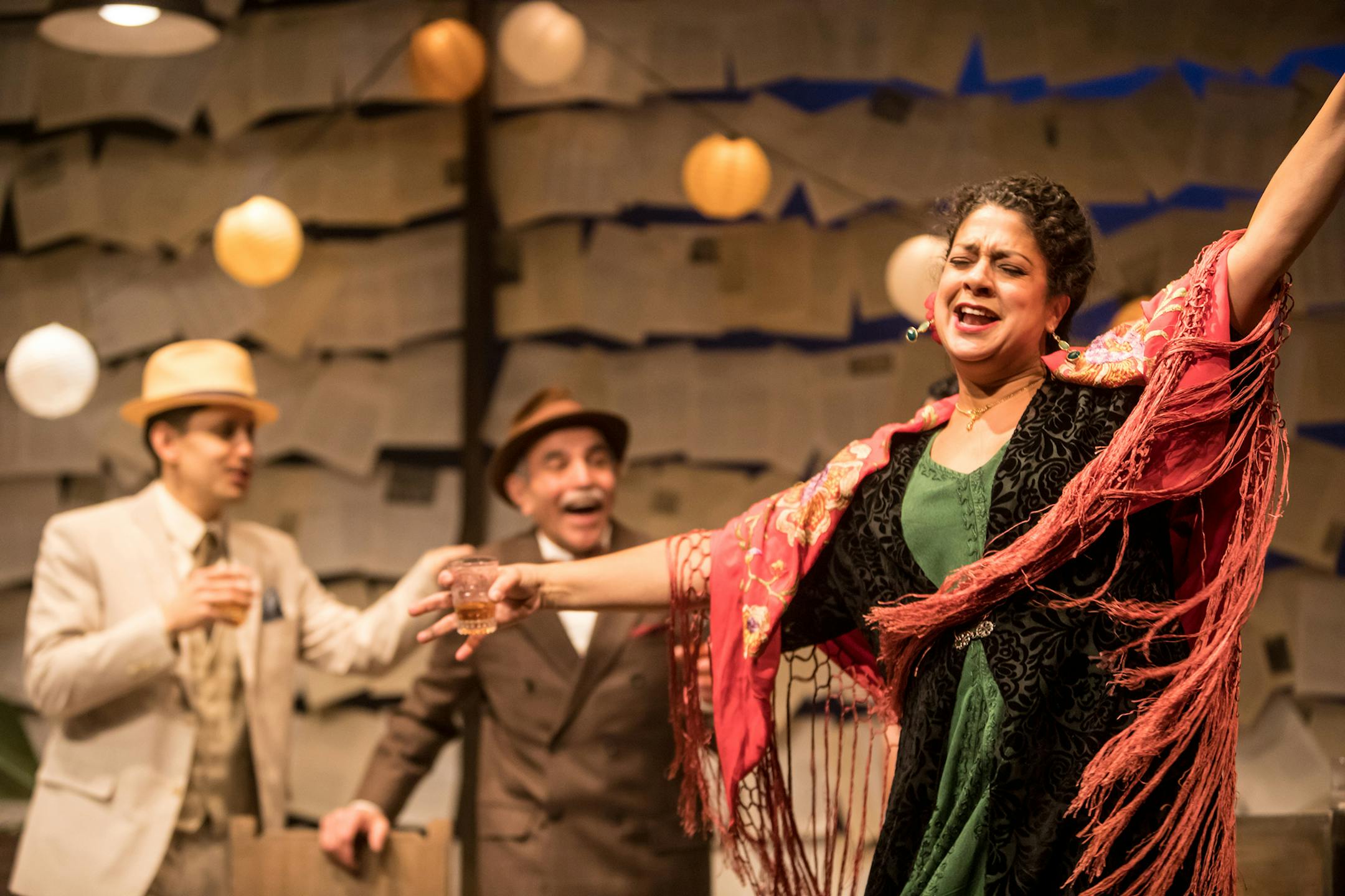 Juan Rivera Lebron (Juan Julian), Al Clemente Saks (Santiago) and Adlyn Carreras (Ofelia) in “Anna in the Tropics” at the Jungle Theater.