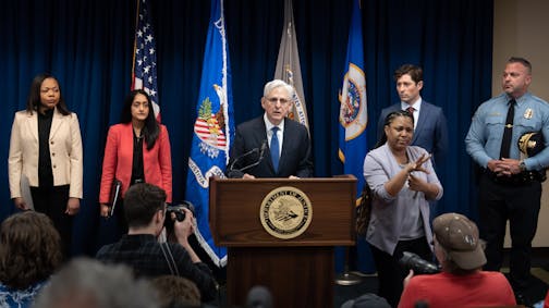 U.S. Attorney General Merrick Garland spoke about the DOJ investigation Friday, June 16, 2023 Minneapolis, Minn. Attorney General Merrick B. Garland, Associate Attorney General Vanita Gupta, Assistant Attorney General Kristen Clarke, First Assistant U.S. Attorney Ann Bildtsen for the District of Minnesota, Minneapolis Mayor Jacob Frey, and Minneapolis Police Chief Brian O'Hara will hold a press conference tomorrow on a civil rights matter. ] GLEN STUBBE • glen.stubbe@startribune.com