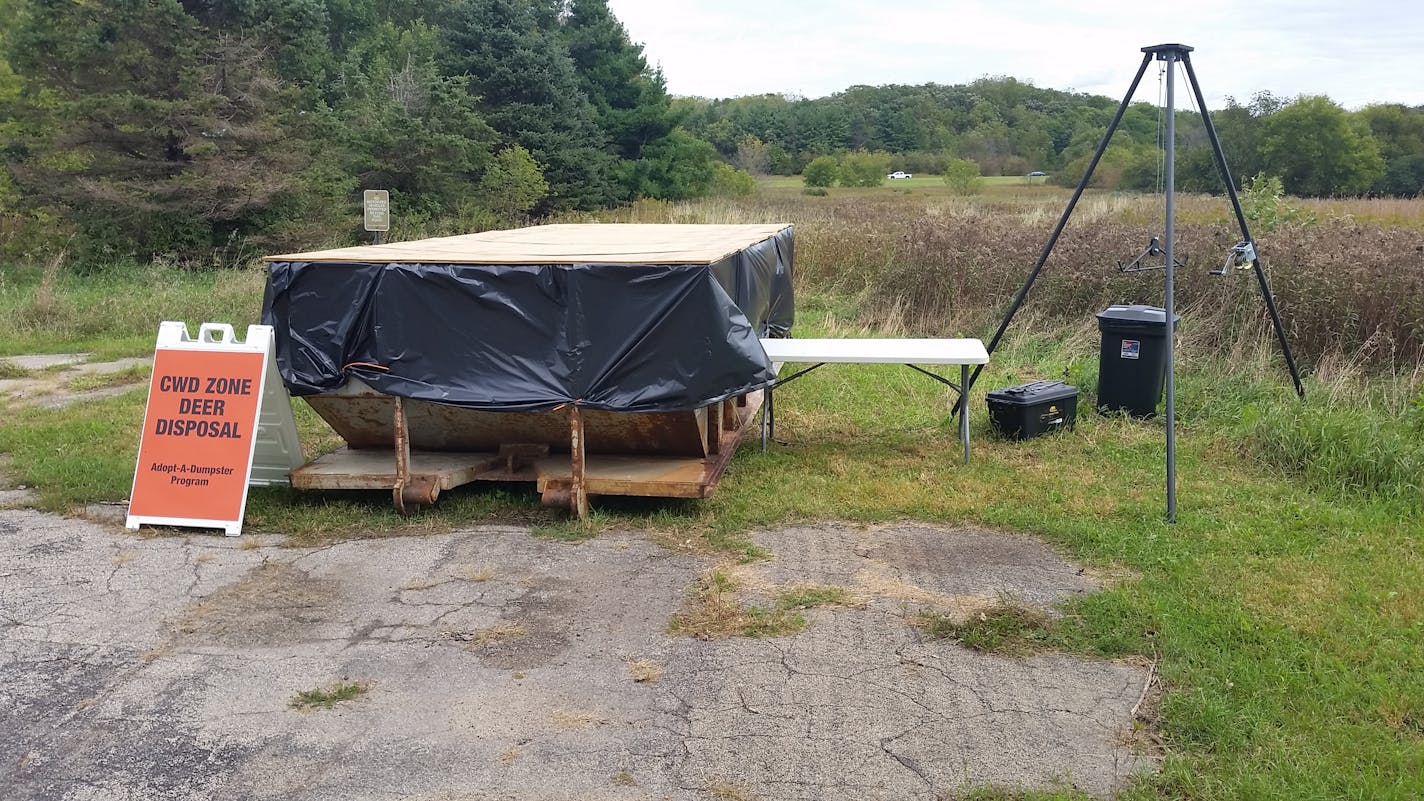 A Waste Management dumpster for deer carcasses in Rochester, Minnesota.