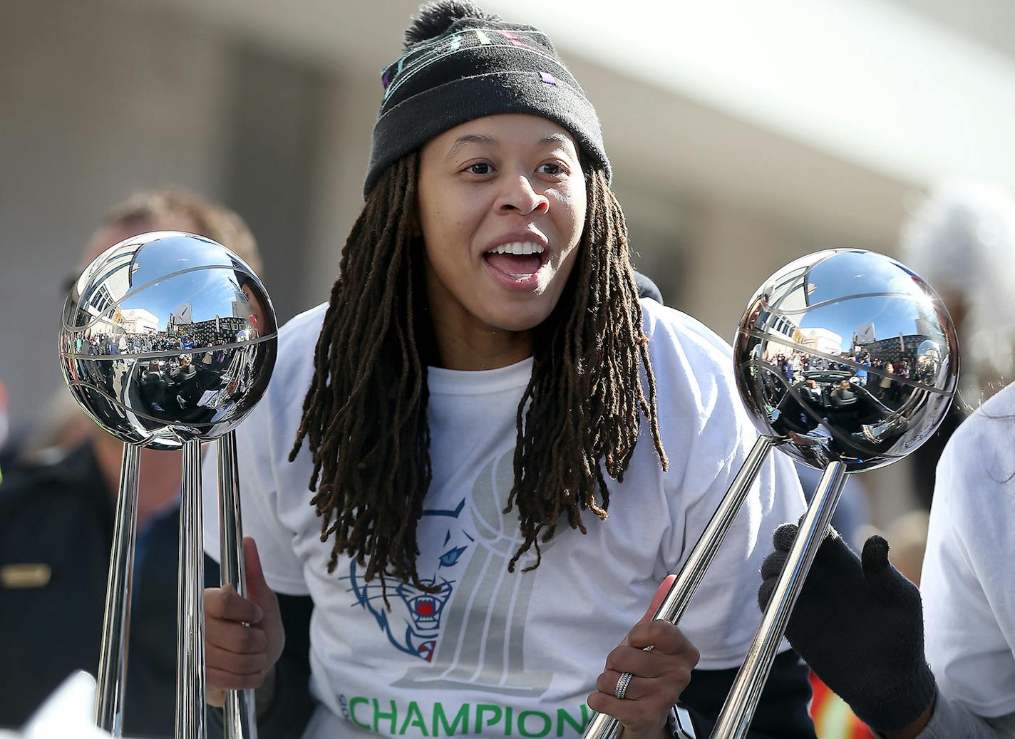 Seimone Augustus greeted fans during the Lynx's WNBA championship parade last October.