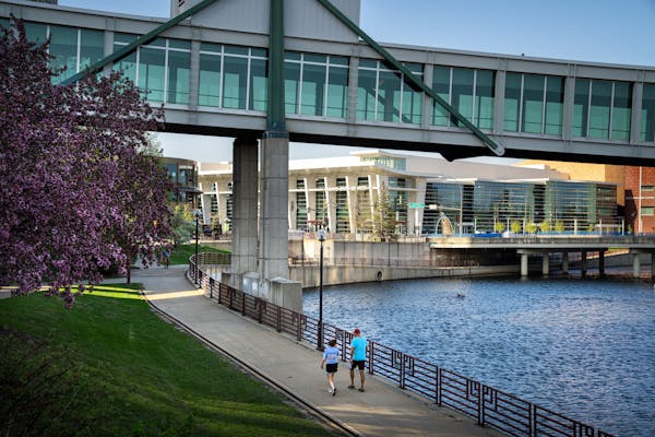 Zumbro River, Mayo Civic Center, downtown Rochester on May 12, 2022. 