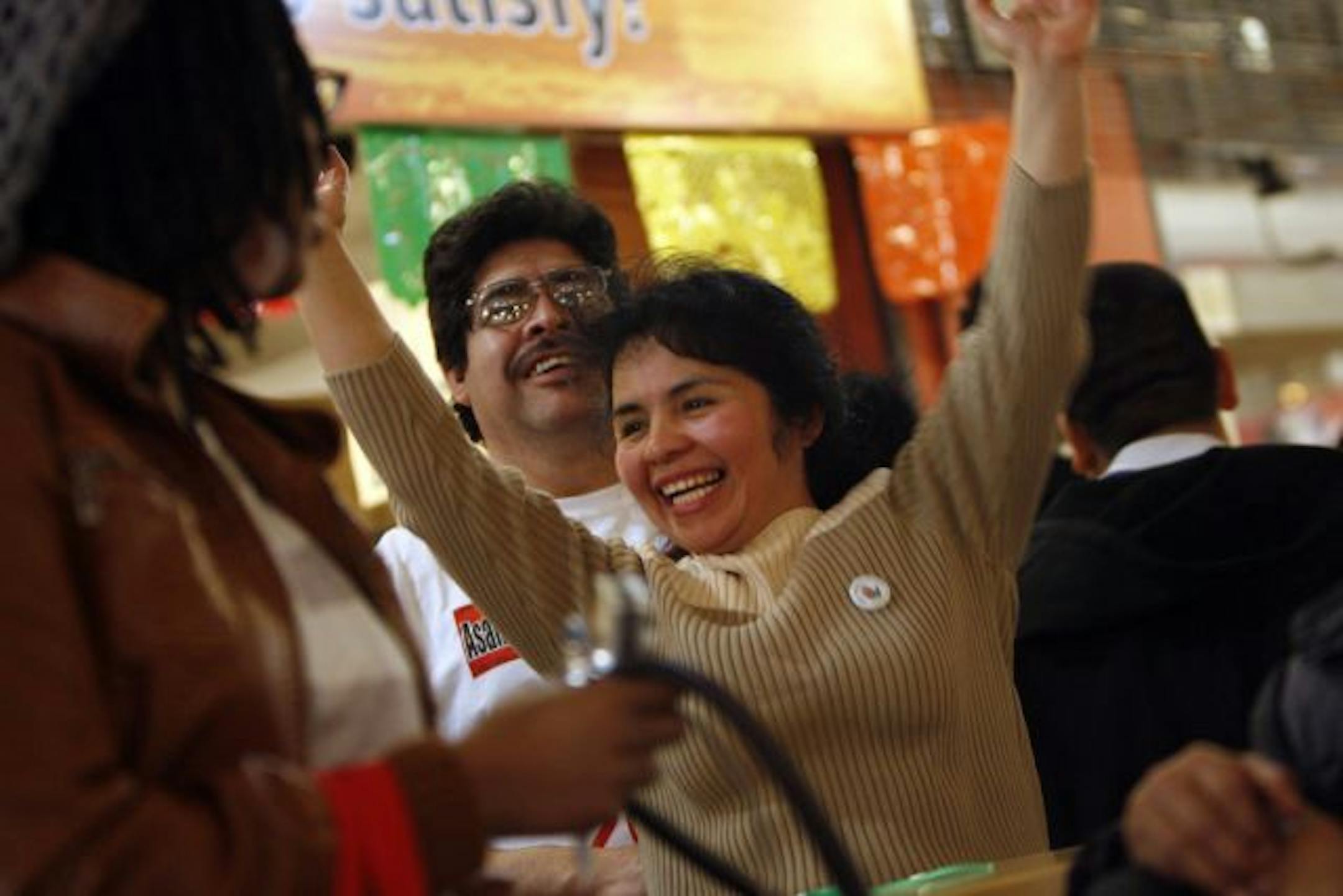 Antonia Alvarez cheered as Mayor R.T. Rybak asked if there were any Latinos in attendance at a 2010 census information event at the Midtown Global Market in Minneapolis Thursday. The mayor promised Alvarez that the census is safe and its information will not be turned over to immigration officials.