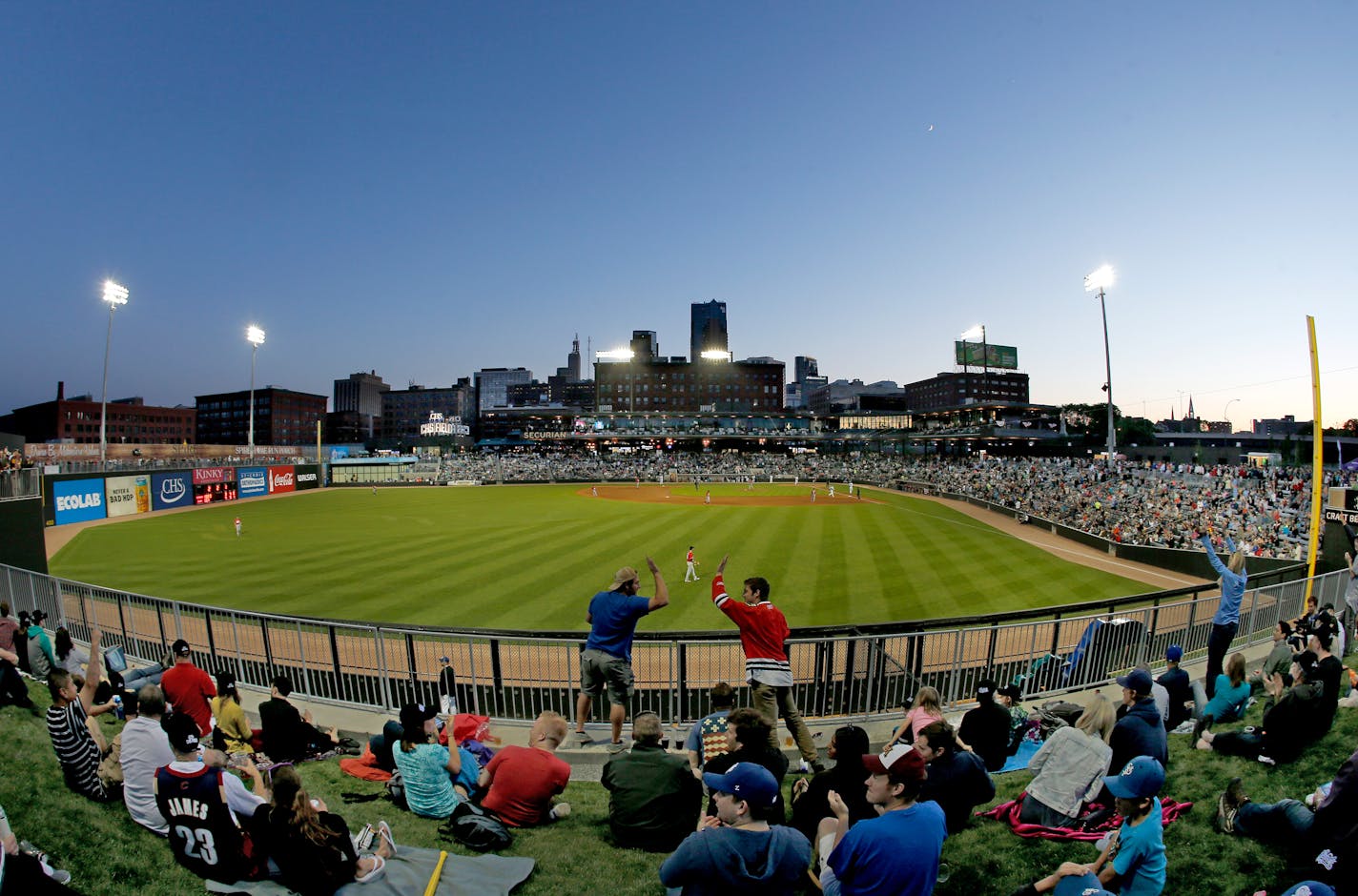 Fans celebrated a St. Paul Saints home run i