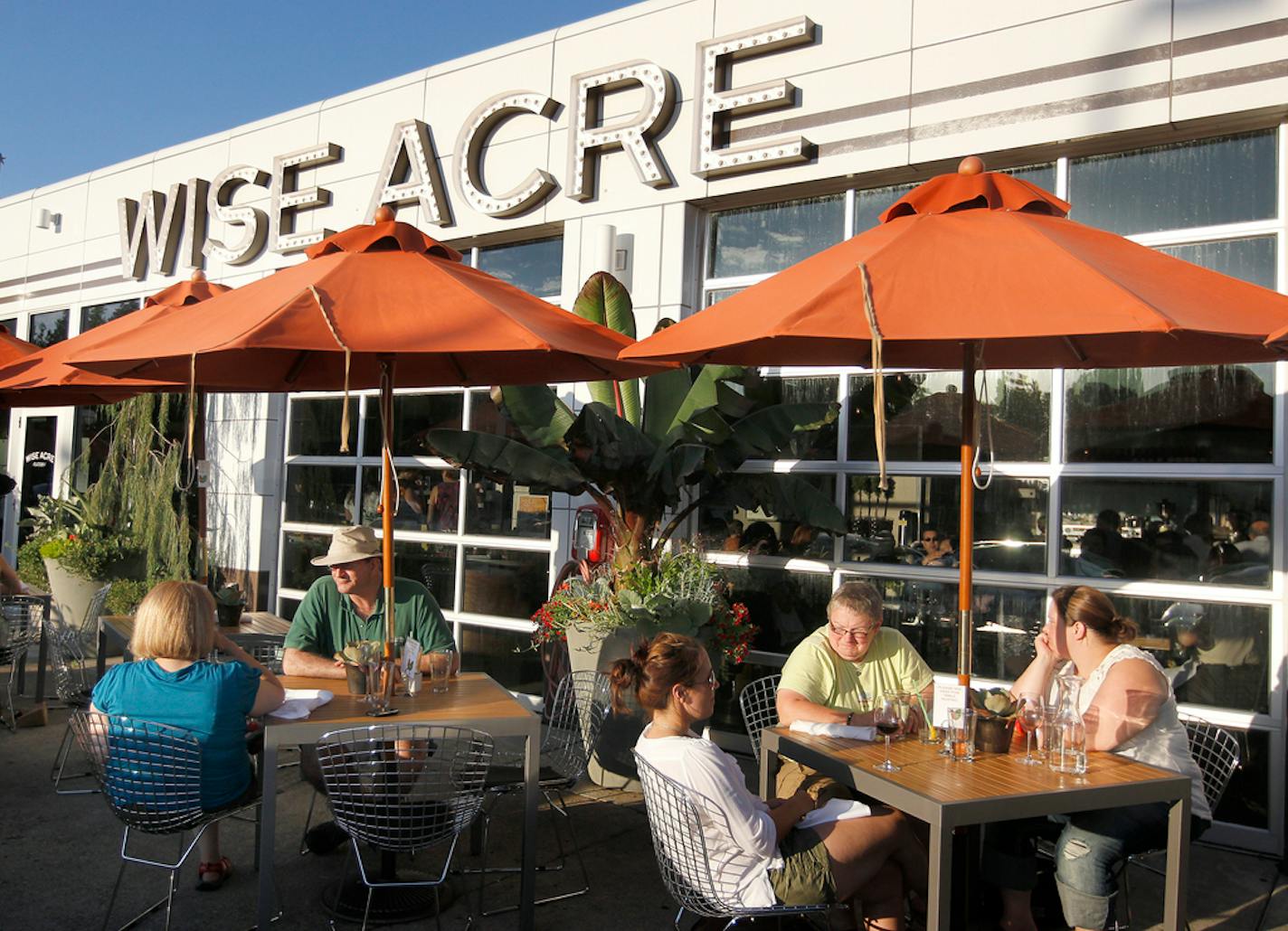 The patio area at the Wise Acre Eatery, 5401 Nicollet Ave South, Mpls, MN. ] TOM WALLACE â€¢ twallace@startribune.com __Assignments #20018935A_ July 14, 2011_ SLUG: rn0728_ EXTRA INFORMATION: The Wise Acre Eatery restaurant, 5401 Nicollet Ave South, Mpls, MN, has been open for a couple months. People: A portrait of Chef, (CQ) Beth Fisher, and a portrait of Fisher and GM (CQ)Caroline Glawe. Food: Fried chicken, "Shades of Summer" salad, and the custard sundae of the day. _Names were CQ'ed from Bi