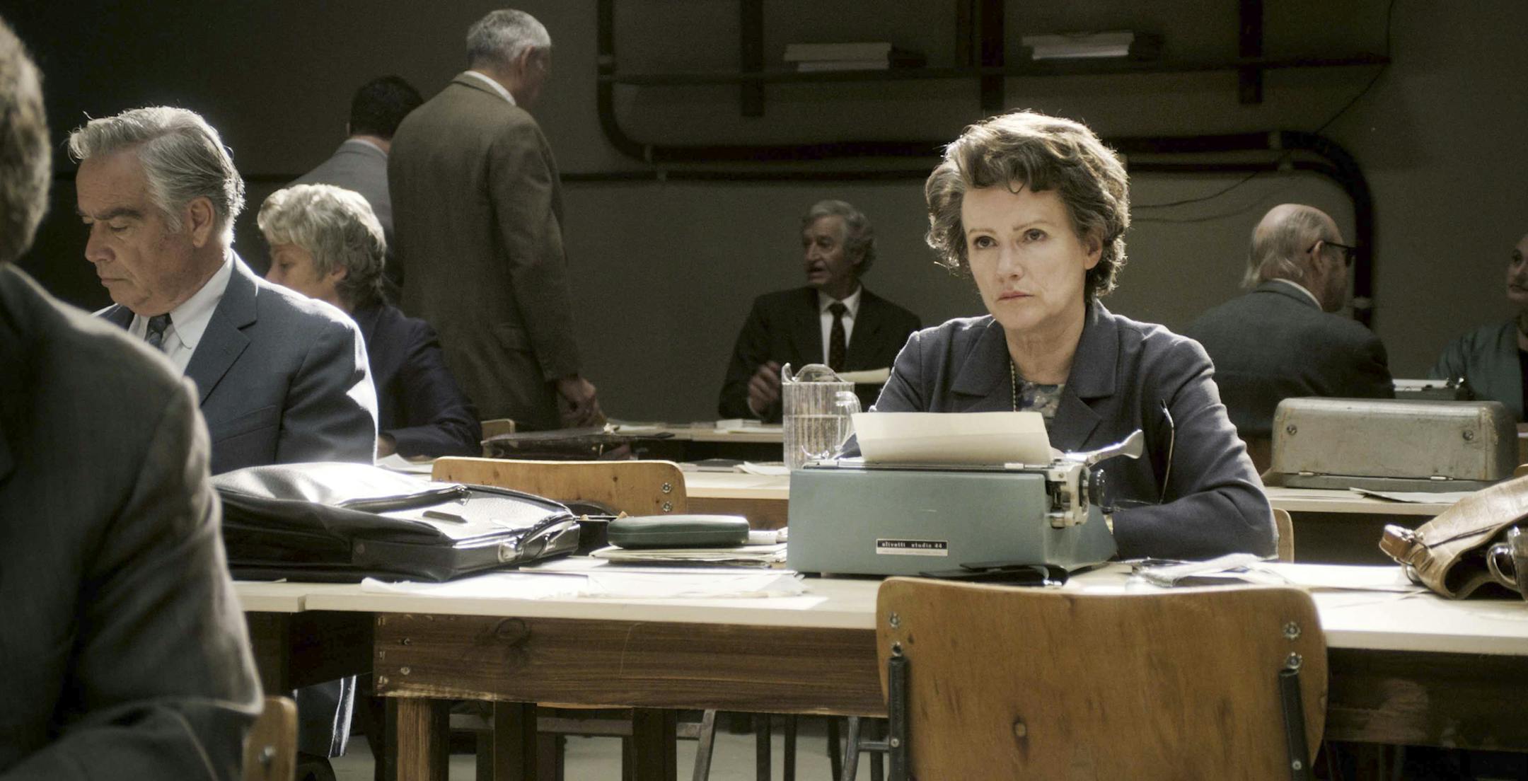 Barbara Sukowa during a scene in the film, "Hannah Arendt," in an undated handout image. Margarethe von Trotta's "Hannah Arendt" examines both the life and work of its subject. (Zeitgeist Films via The New York Times) -- NO SALES; FOR EDITORIAL USE ONLY WITH STORY SLUGGED ARENDT FILM REVIEW. ALL OTHER USE PROHIBITED. ORG XMIT: MIN2013062411484445