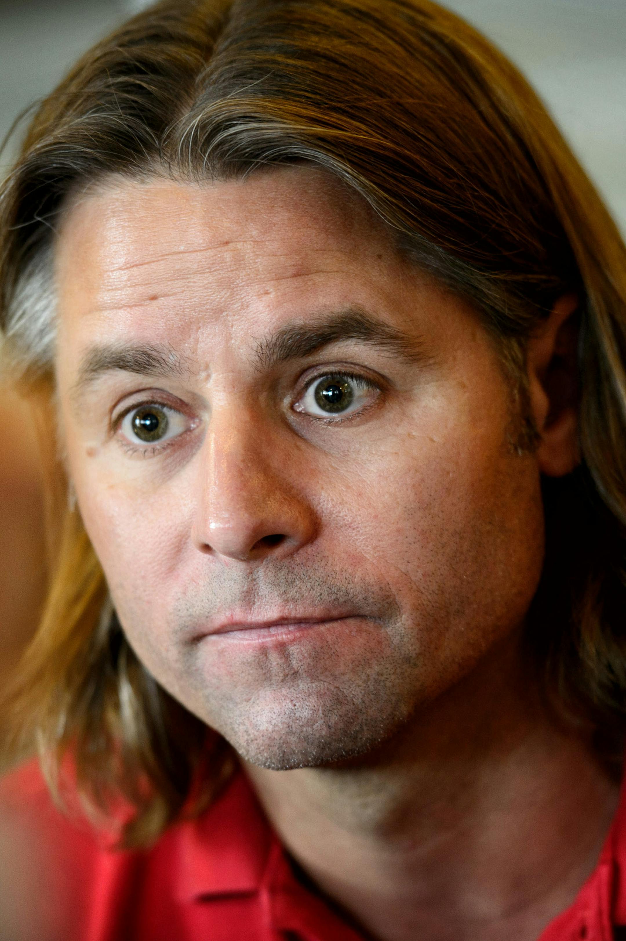 FOR WEEKEND EDITIONS - In this Aug. 27, 2014 photo, Minnesota Eighth Congressional District Republican candidate for U.S. Congress, Stewart Mills, is interviewed in Brainerd, Minn. Mills faces Democrat Rep. Rick Nolan in the November general election. In addition to iron miners, the district is now populated by vacation home owners, more of whom are politically conservative and Republican. (AP Photo/Star Tribune/Glen Stubbe)