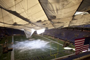 The Metrodome roof, seen on December 12, 2010, collapsed due to snow and high winds. (Jeff Wheeler/Minneapolis Star Tribune/MCT)