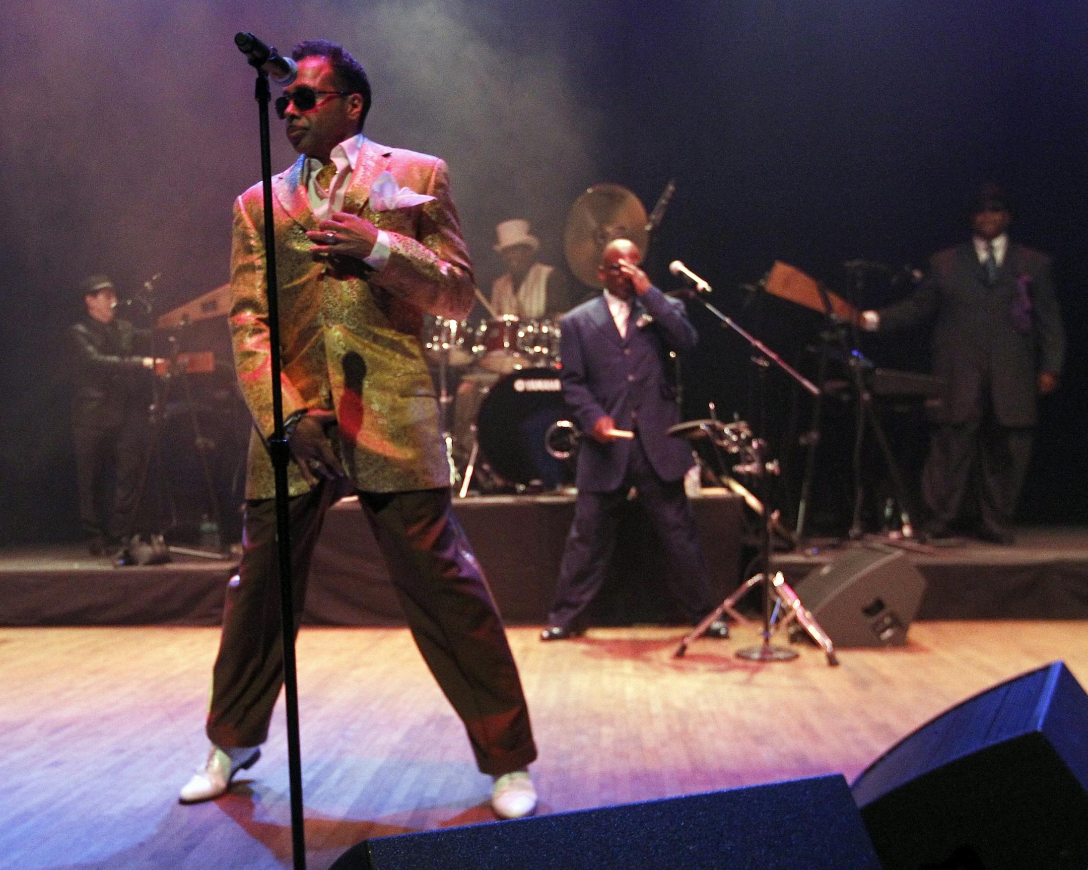 Lead singer, Morris Day steps it up. Review of the Original 7ven, the 7 original members of the Time were in a rare hometown concert at the Stae Theater Saturday night. [ TOM WALLACE • twallace@startribune.com _ Assignment _#20020452A__November 5, 2011 _ SLUG: original1107_ EXTRA INFORMATION: The band members are Jellybean Johnson on drums, Jimmy Jam and Monte Moir on keyboards, and Terry Lewis on bass. To this base were added Jesse Johnson on guitar and a lead singer and childhood friend named
