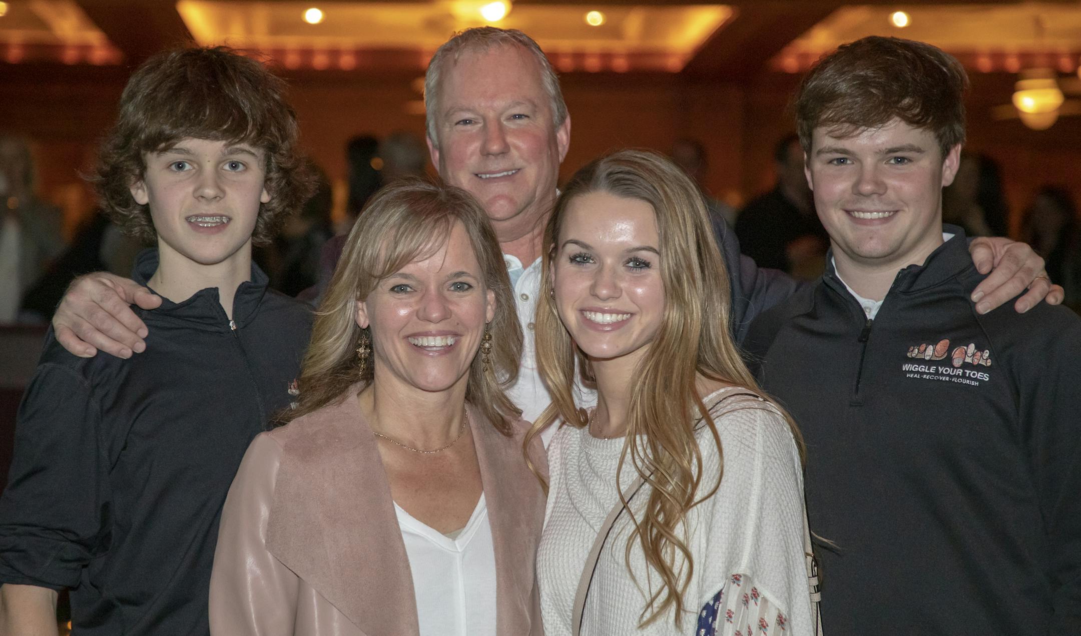 Aaron & Amanda Holm with Gavin, Jacquelyn and Evan at the Wiggle Your Toes gala. [ Special to Star Tribune, photo by Matt Blewett, Matte B Photography, matt@mattebphoto.com, The Metropolitan Ballroom, Wiggle Your Toes, Minneapolis, Feb. 1, 2019, 1008218649 FACE021719