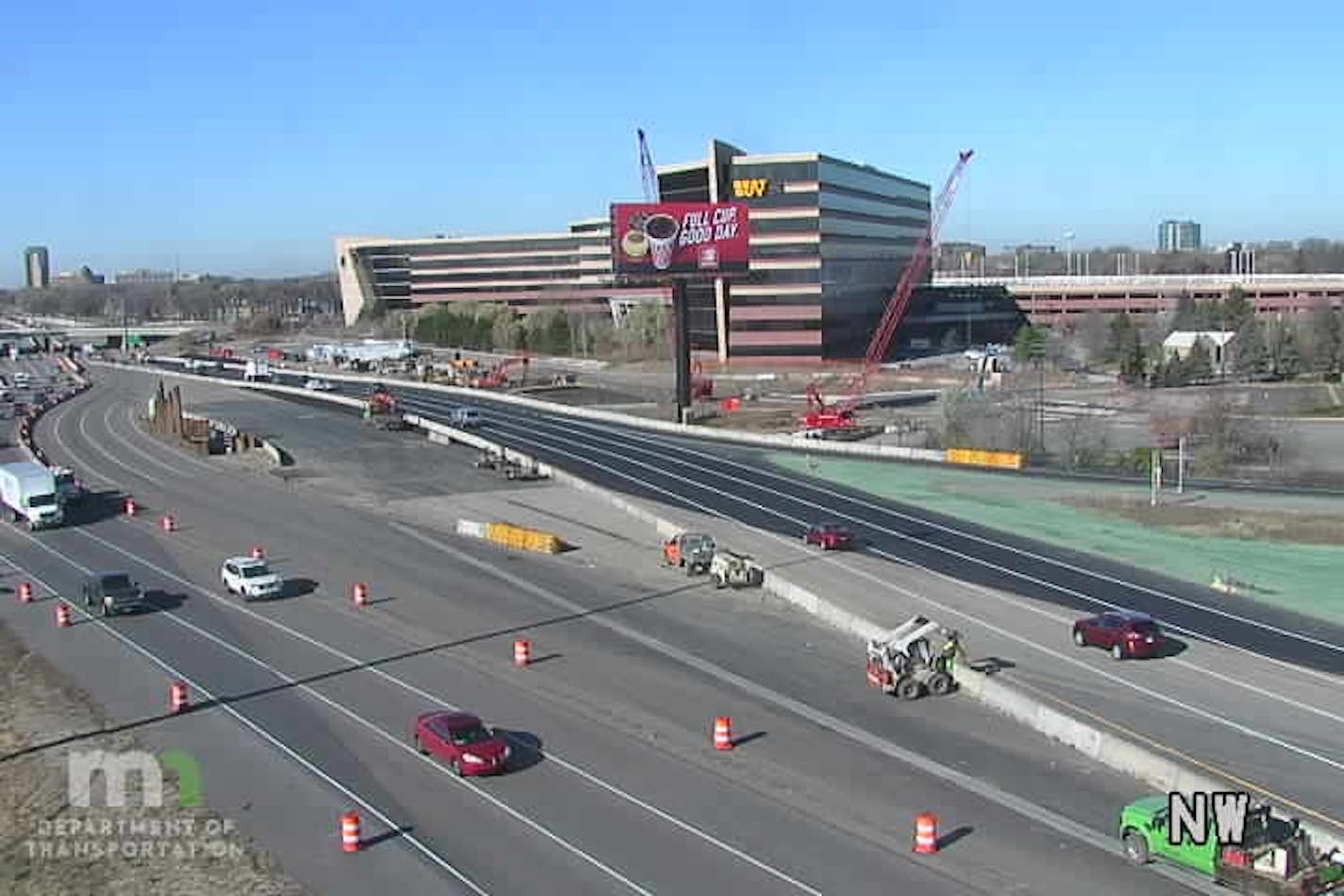 Traffic on westbound I-494 has been switched onto new pavement over the north end of a tunnel being built at the I-35 interchange for the new Orange Line rapid bus route.