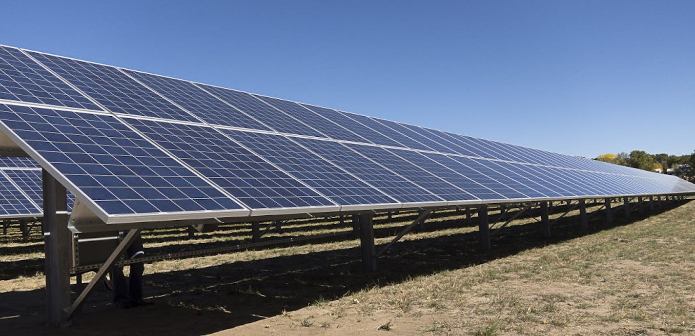 SunShare, a Denver-based developer of community solar gardens, has built two projects like this one in Colorado, plans to build eight more this fall in that state and is opening a Minnesota office to develop projects in Xcel Energy's territory. Source: SunShare