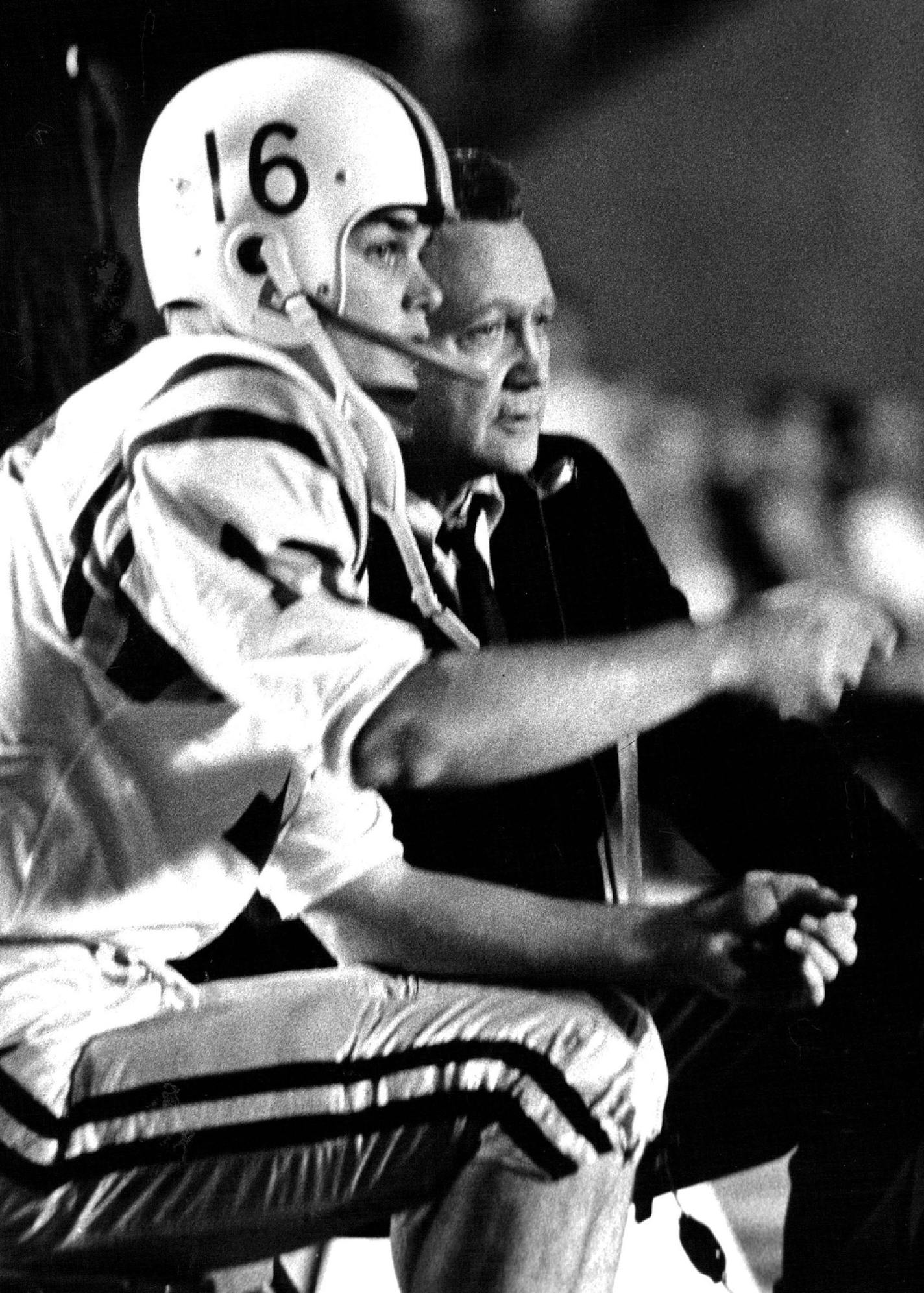 September 20, 1965 Minnesota's John Hankinson Makes His Point Gopher coach Murray Warmath listens to his quarterback September 19, 1965 John Croft, Minneapolis Star Tribune