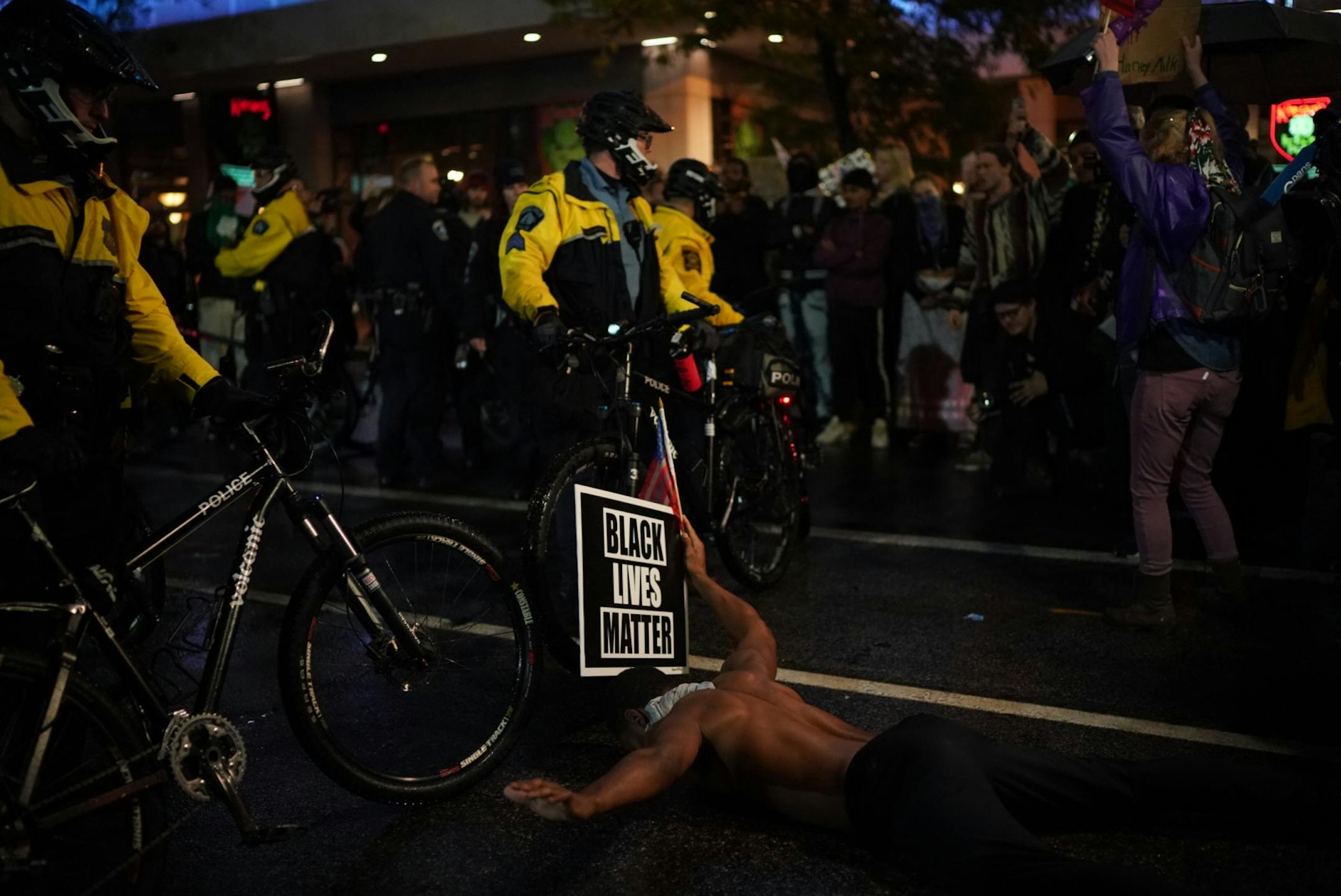 Protesters outside of Target Center after the President's speech.