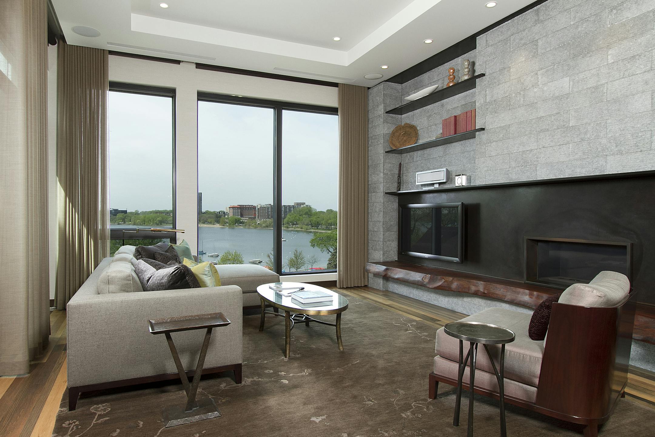 Seth Hannula The video ‚ÄúDate Night‚Äù showcases the Edgewater condo‚Äôs custom features and finishes and its impressive view of Lake Calhoun.