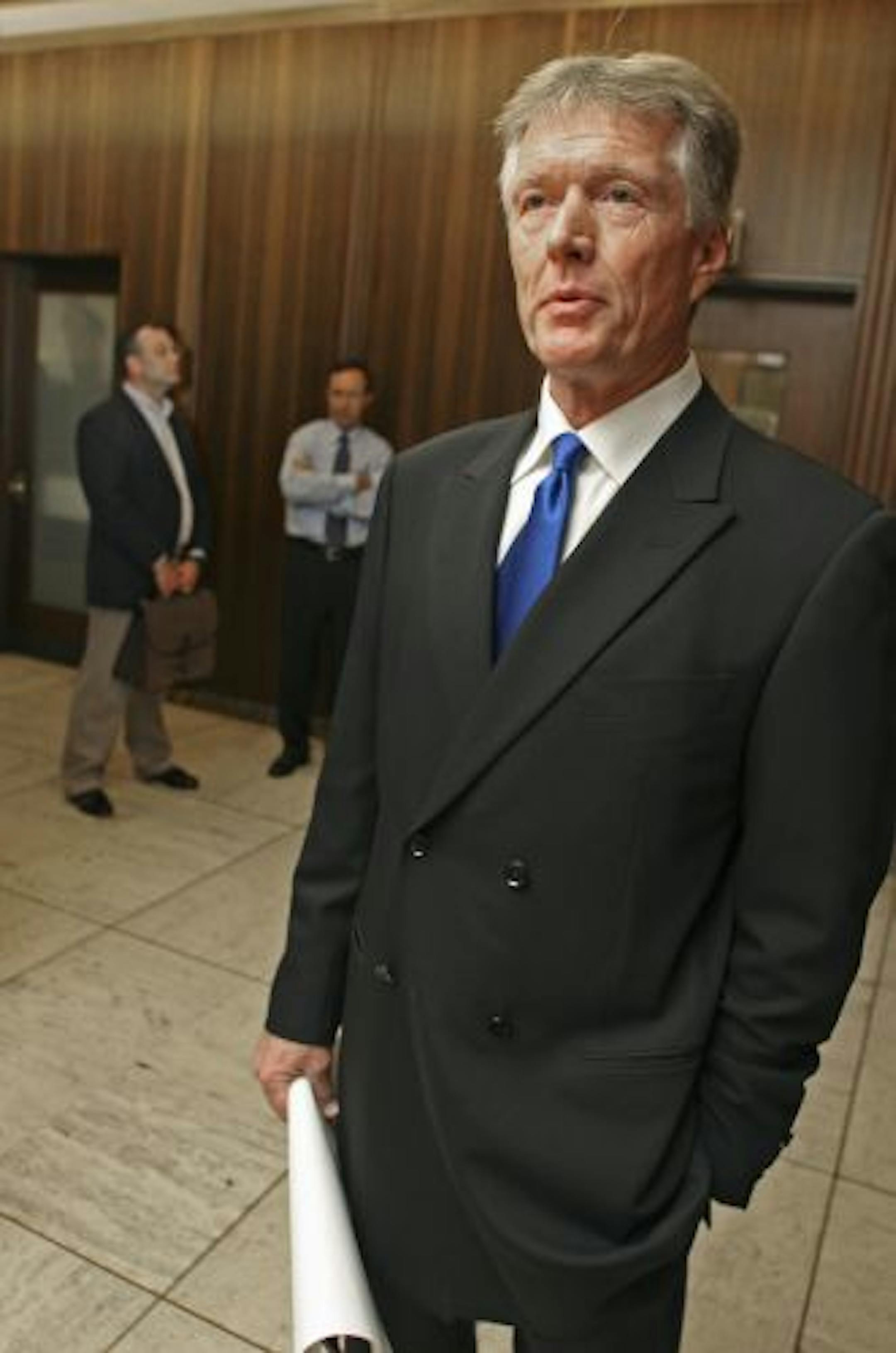 BRUCE BISPING � bbisping@startribune.com St. Paul, MN., Friday, 9/21/2007. Developer Jerry Trooien waited outside Mayor Coleman's office after asking for an open public meeting with the St. Paul Mayor. The mayor declined and the meeting was rescheduled. For years, developer Jerry Trooien and Mayor Chris Coleman have accused each other of refusing to accept an offer to discuss Trooien's recently defeated $1 billion riverfront development proposal. But after the City Council voted against the prop