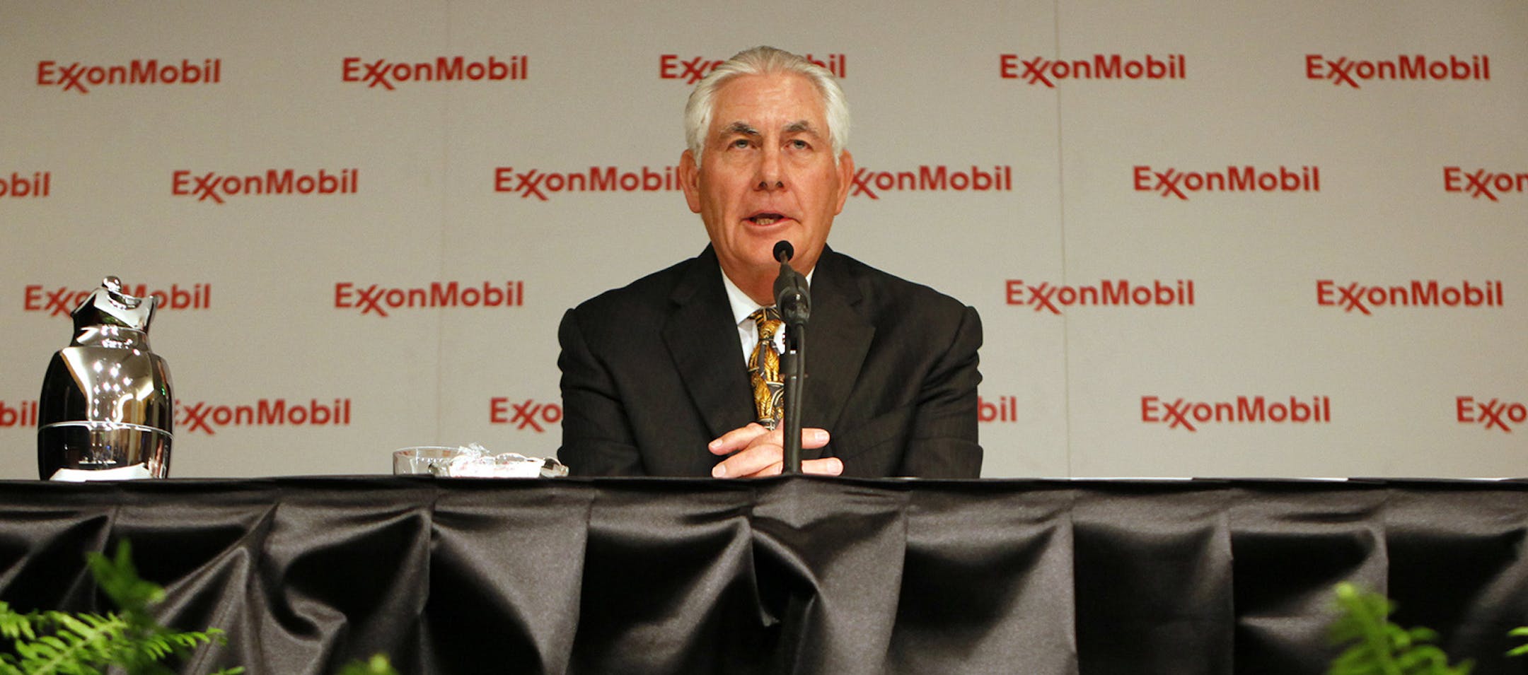 FILE -- Rex Tillerson, chairman and CEO of Exxon Mobil, speaks during a news conference in Dallas, May 25, 2016. Tillerson, an aggressive dealmaker who has done business with Russian president Vladimir Putin, is one of President-elect Donald Trump&#xed;s candidates for secretary of state. (Ben Torres/The New York Times) ORG XMIT: MIN2016121610591505