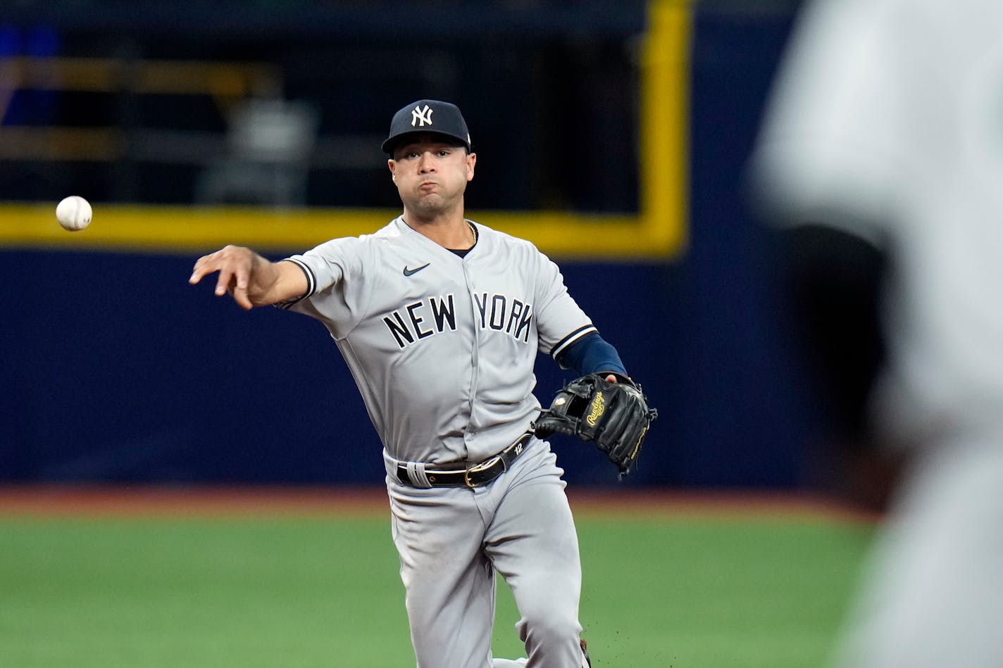 New York Yankees shortstop Isiah Kiner-Falefa throws out Tampa Bay Rays' Vidal Brujan at first base during the third inning of a baseball game Thursday, May 26, 2022, in St. Petersburg, Fla. (AP Photo/Chris O'Meara)