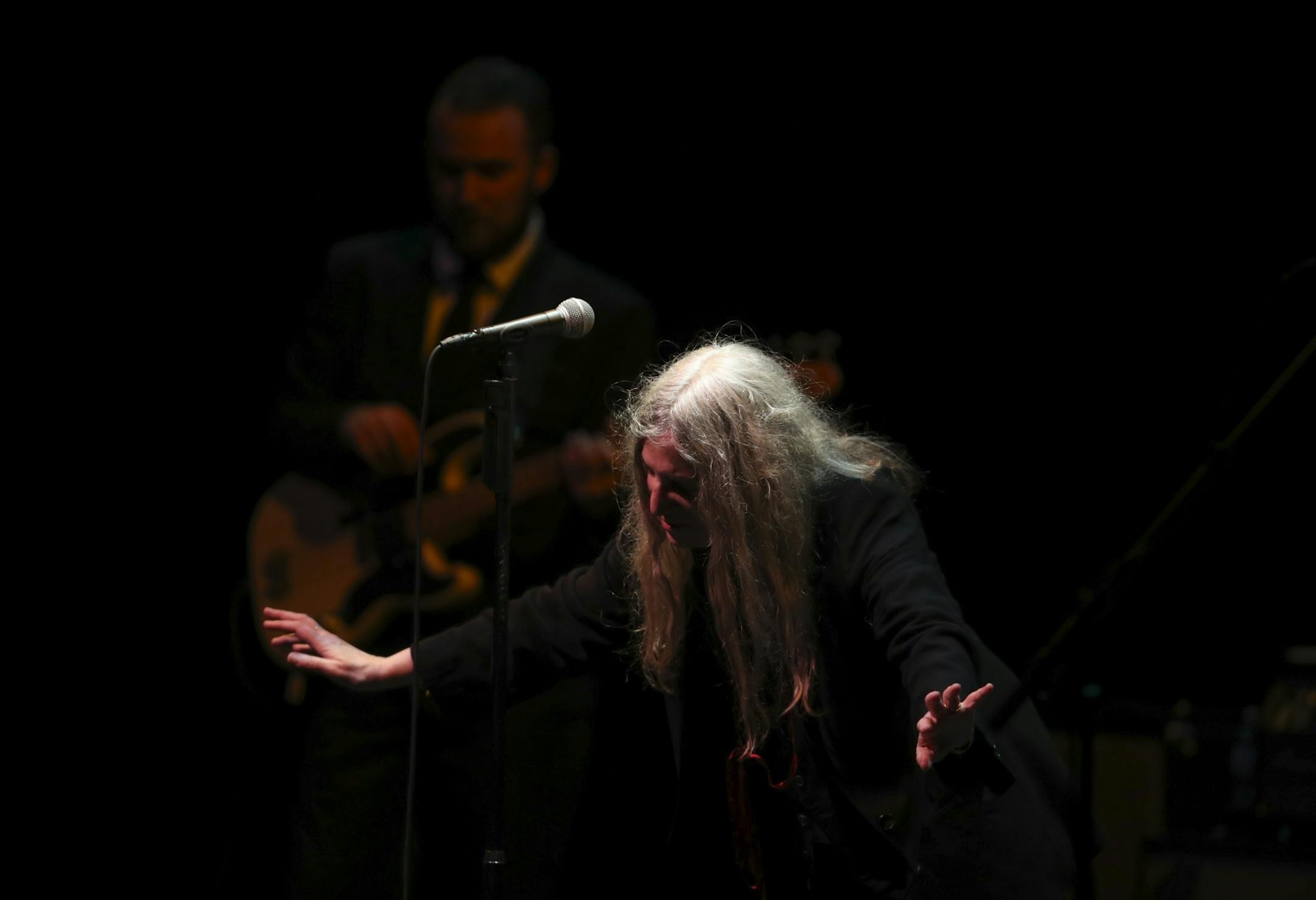 Patti Smith took a bow at the conclusion of Redondo Beach, the second song of her show at Northrop Auditorium Wednesday night.